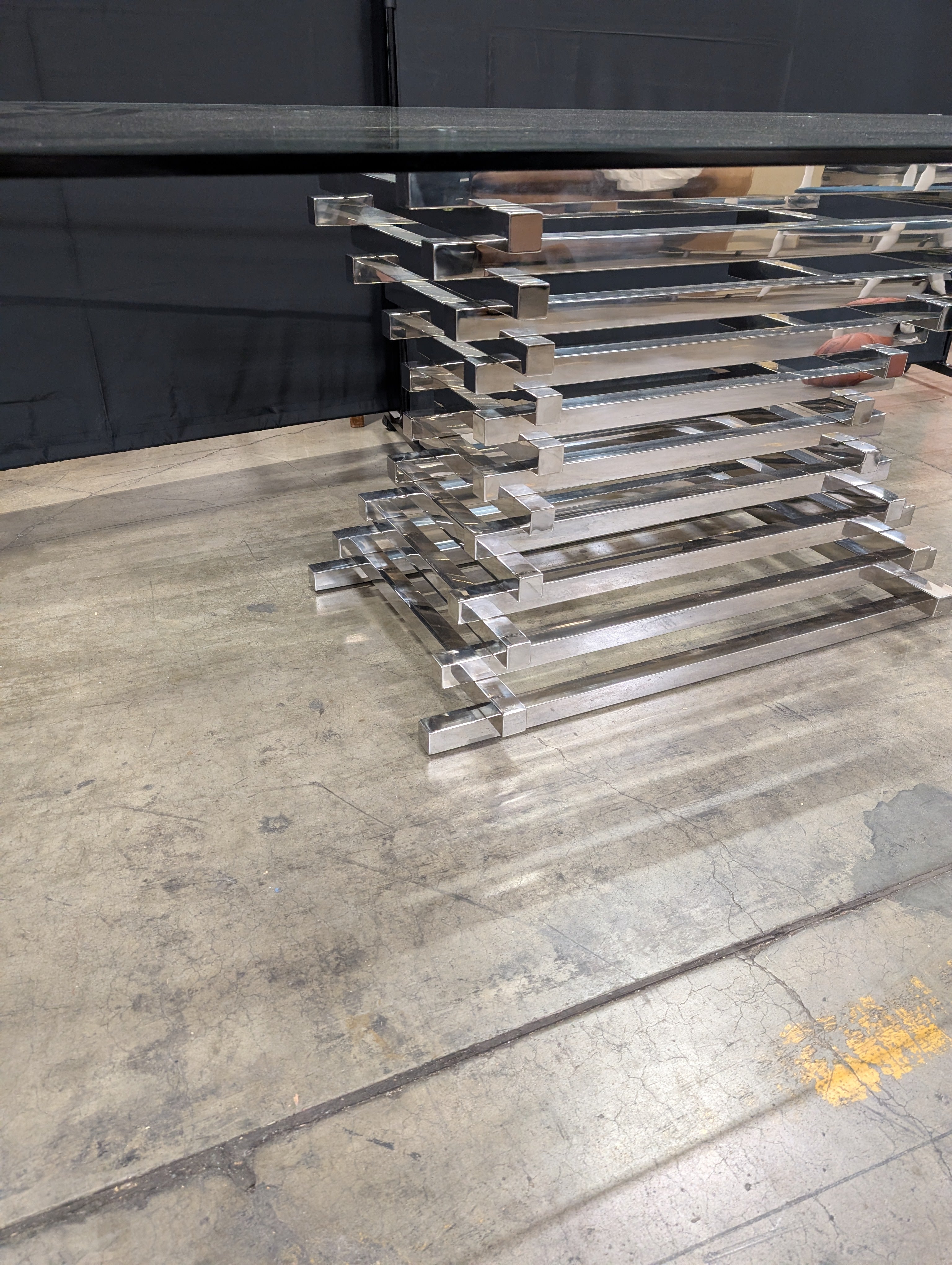 Modern Geometric Glass Top Coffee Table with Chrome Base
