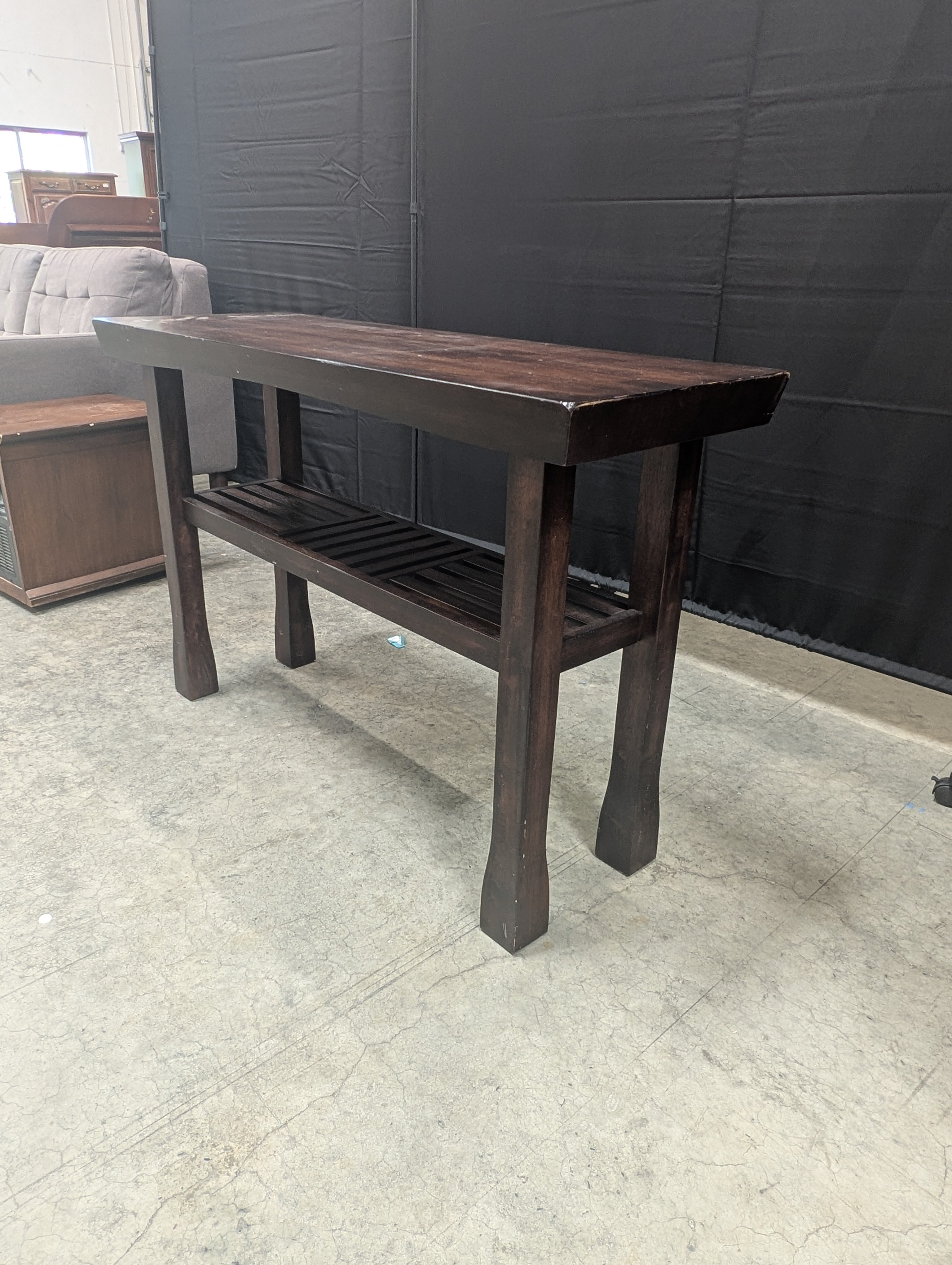 Dark Wood Console Table with Slatted Shelf