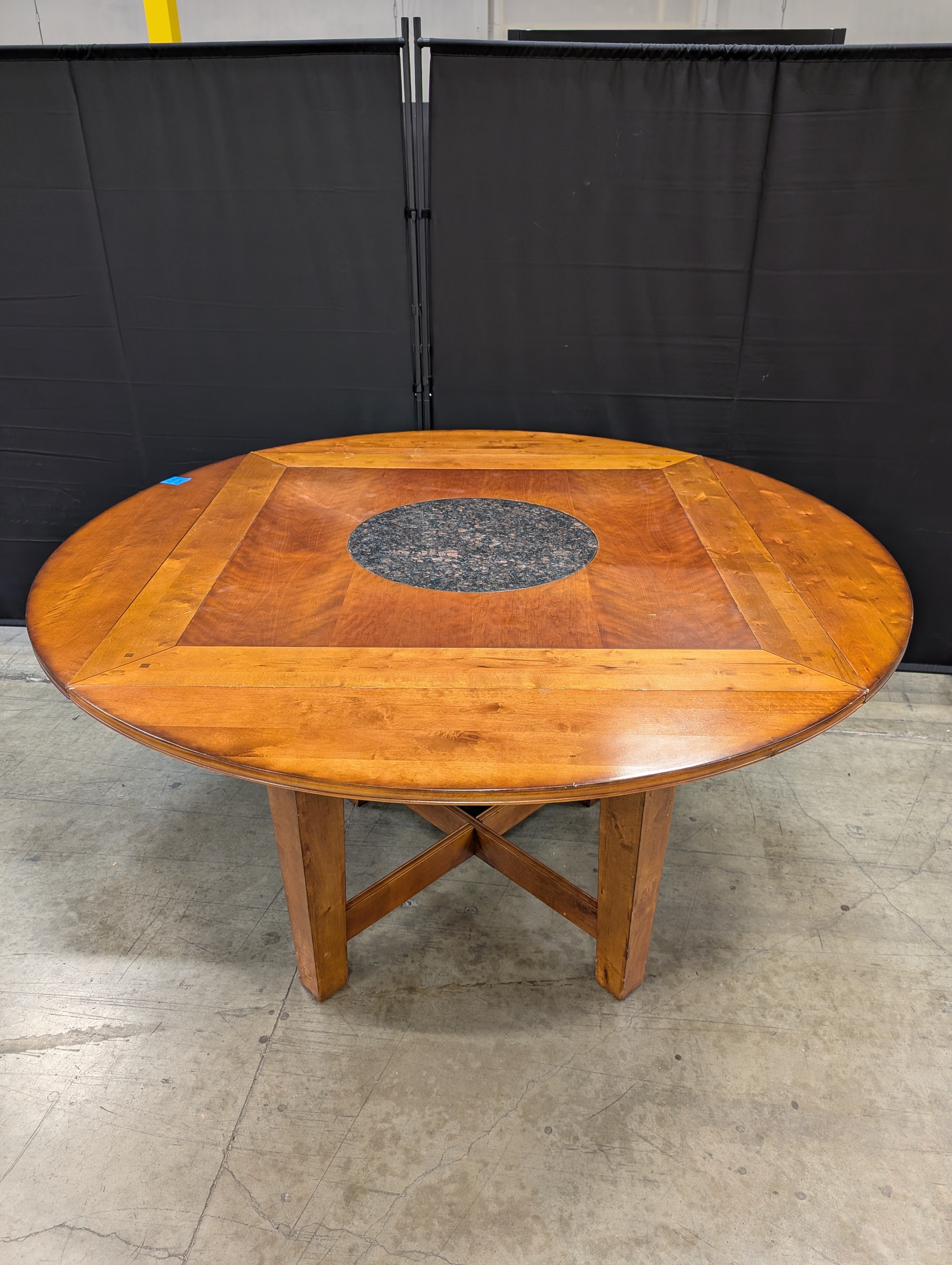 Cherry Finish Wood Dining Table with Round Granite TurnTable