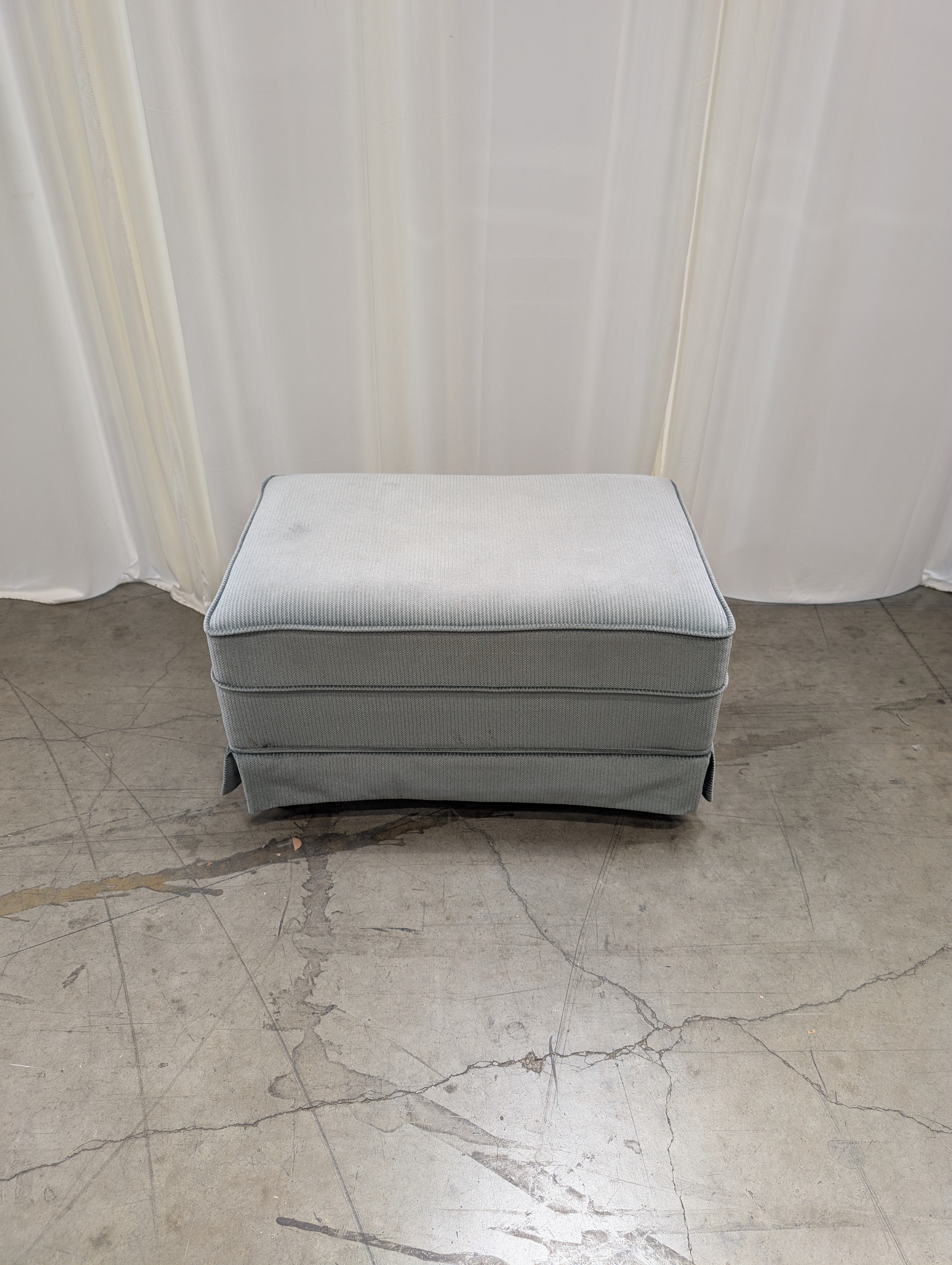 Plush Sage Green Ribbed Fabric Ottoman