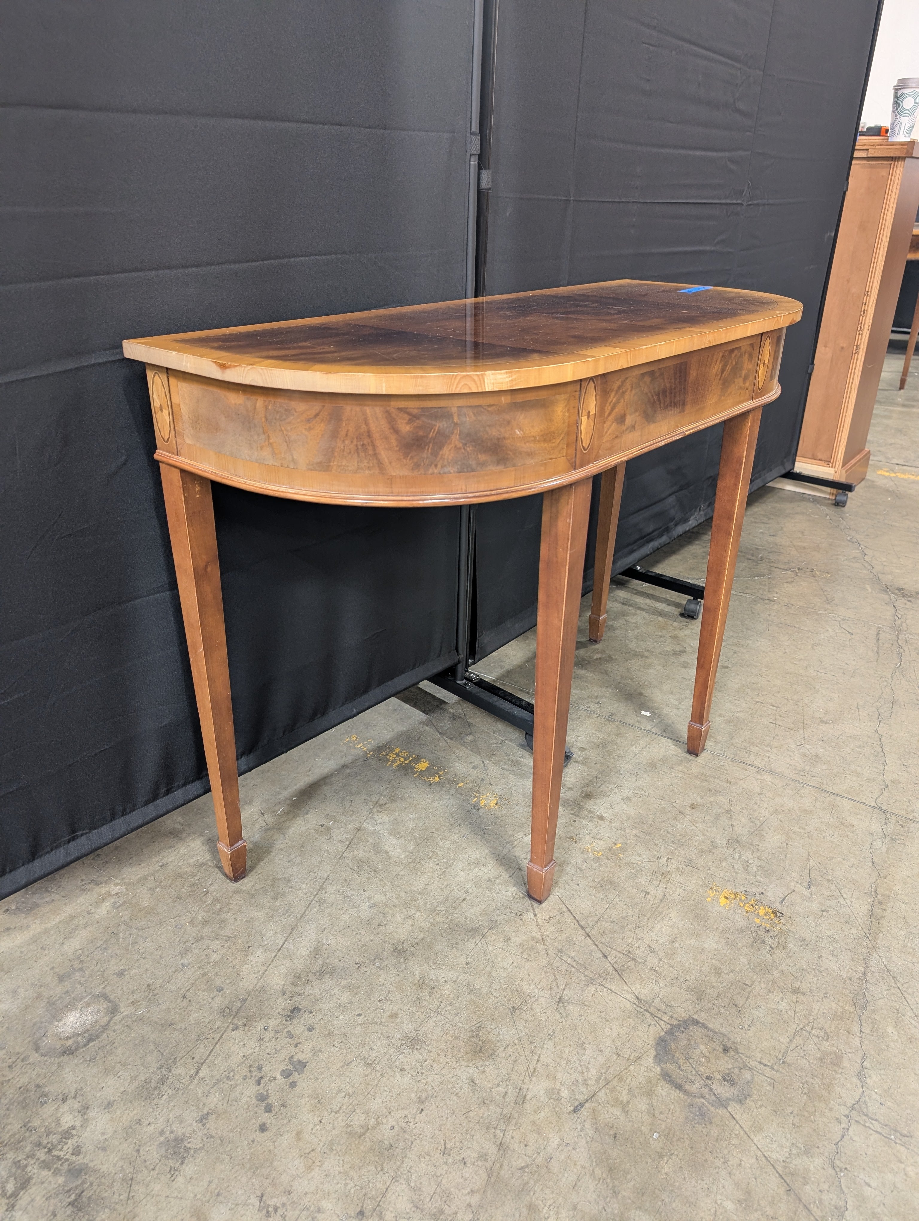 Dark Wood Half-Moon Console Table with Inlay
