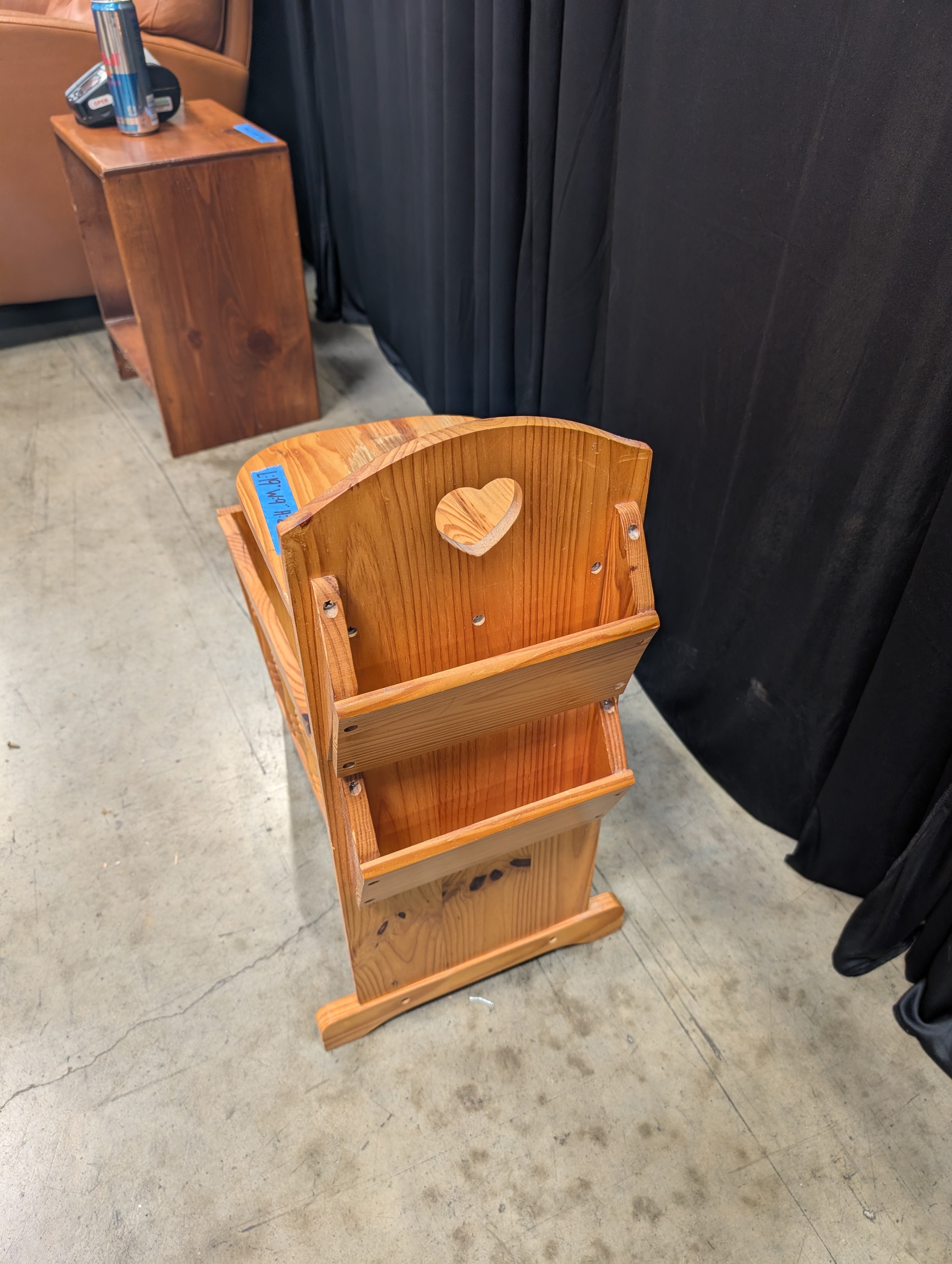 Vintage Pine Magazine Rack with Attached Shelf