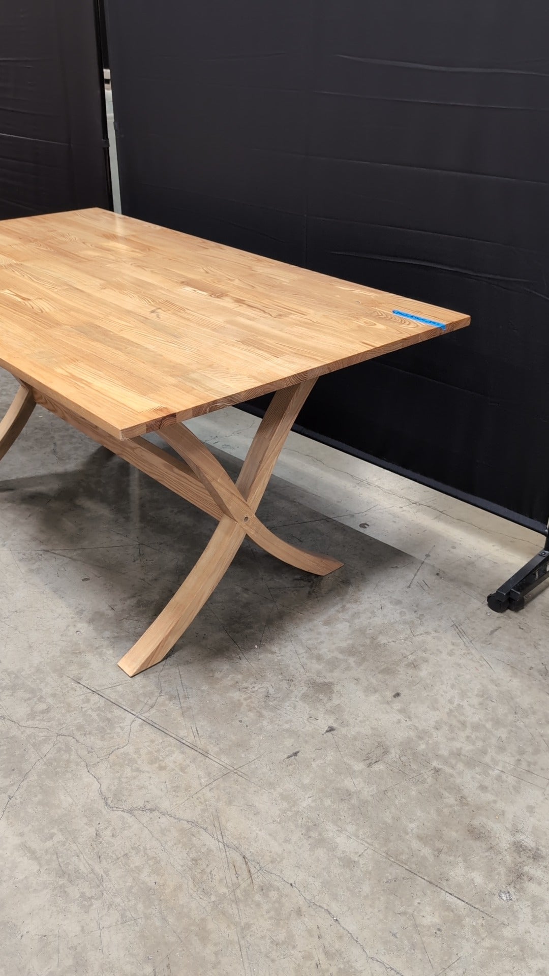 Natural Wood Plank Top Dining Table with X-Trestle Base Some Damage