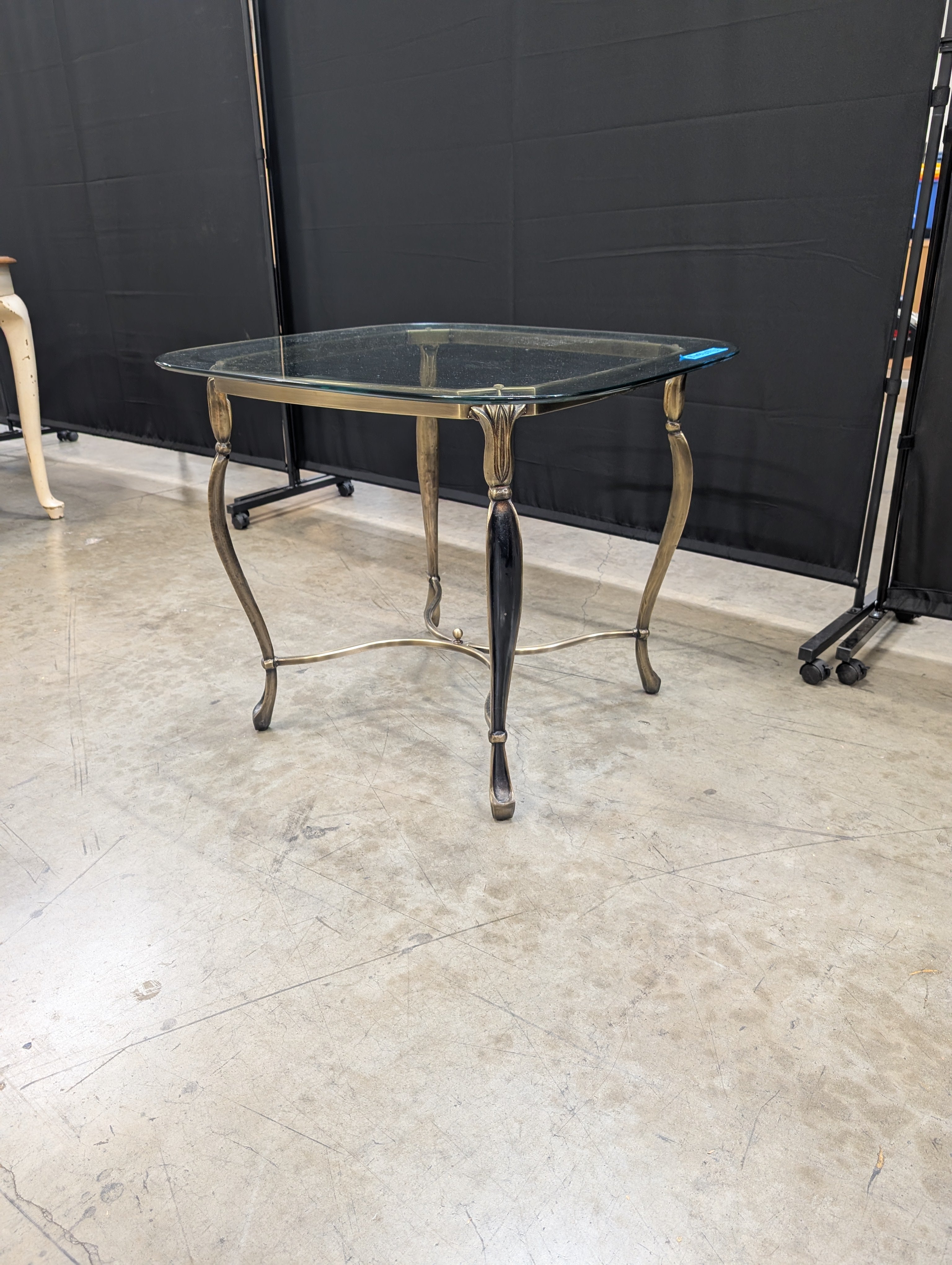 Vintage Style Glass Top Accent Table with Brass Tone Frame