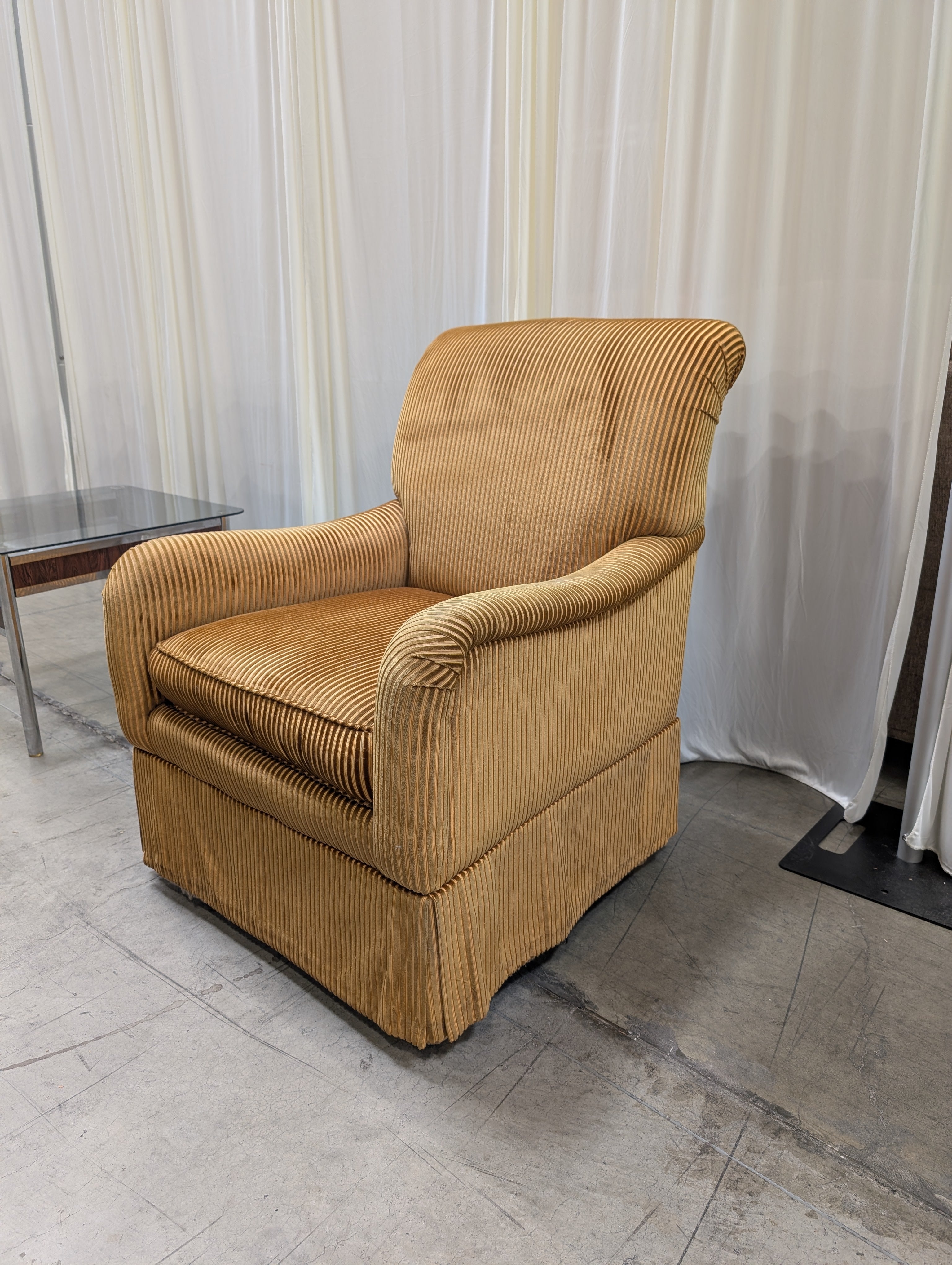 Charter Furniture Corporation Golden Brown Ribbed Fabric Armchair with Rolled Arms