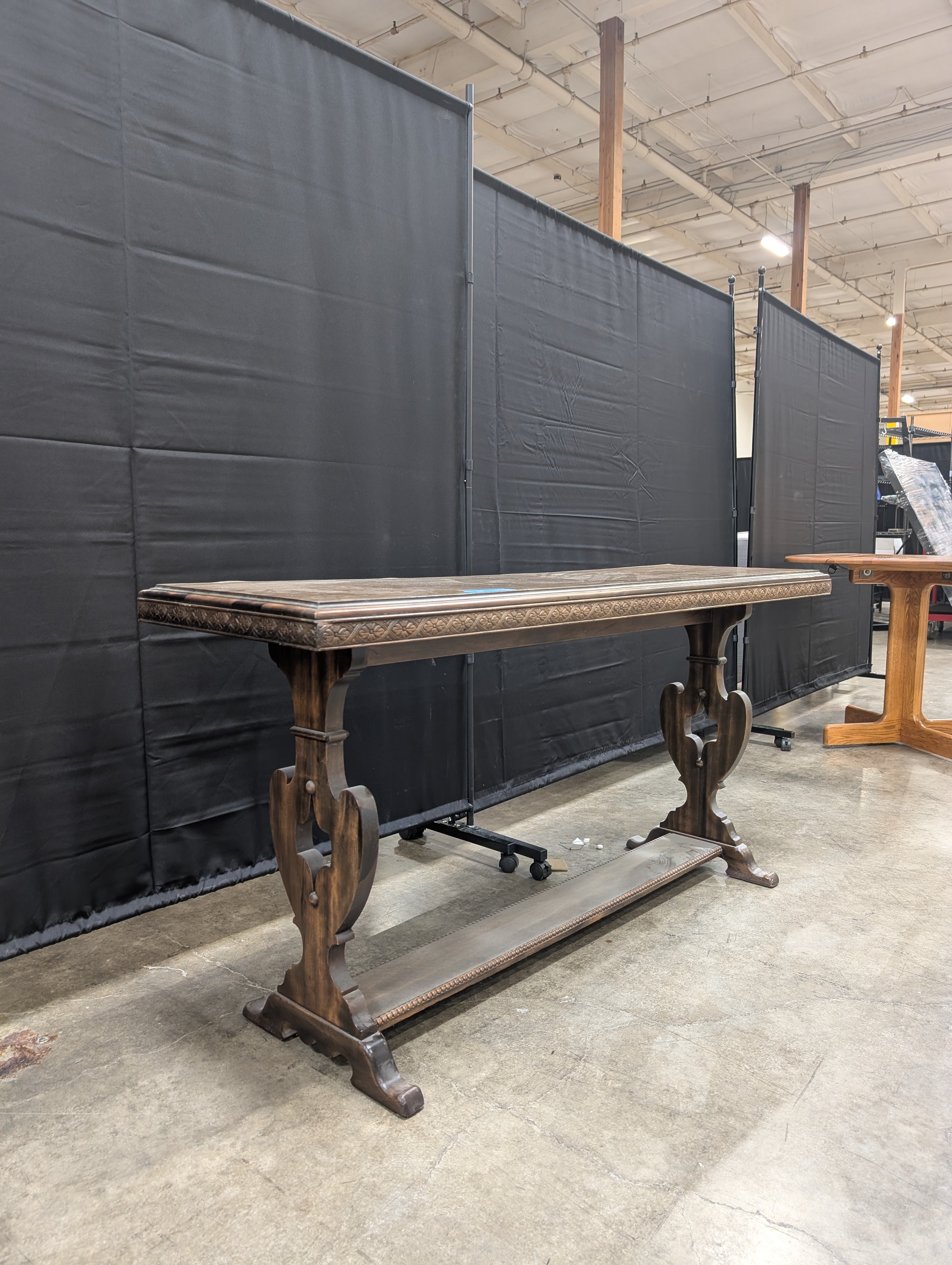 Traditional Carved Wood Console Table with Trestle Base