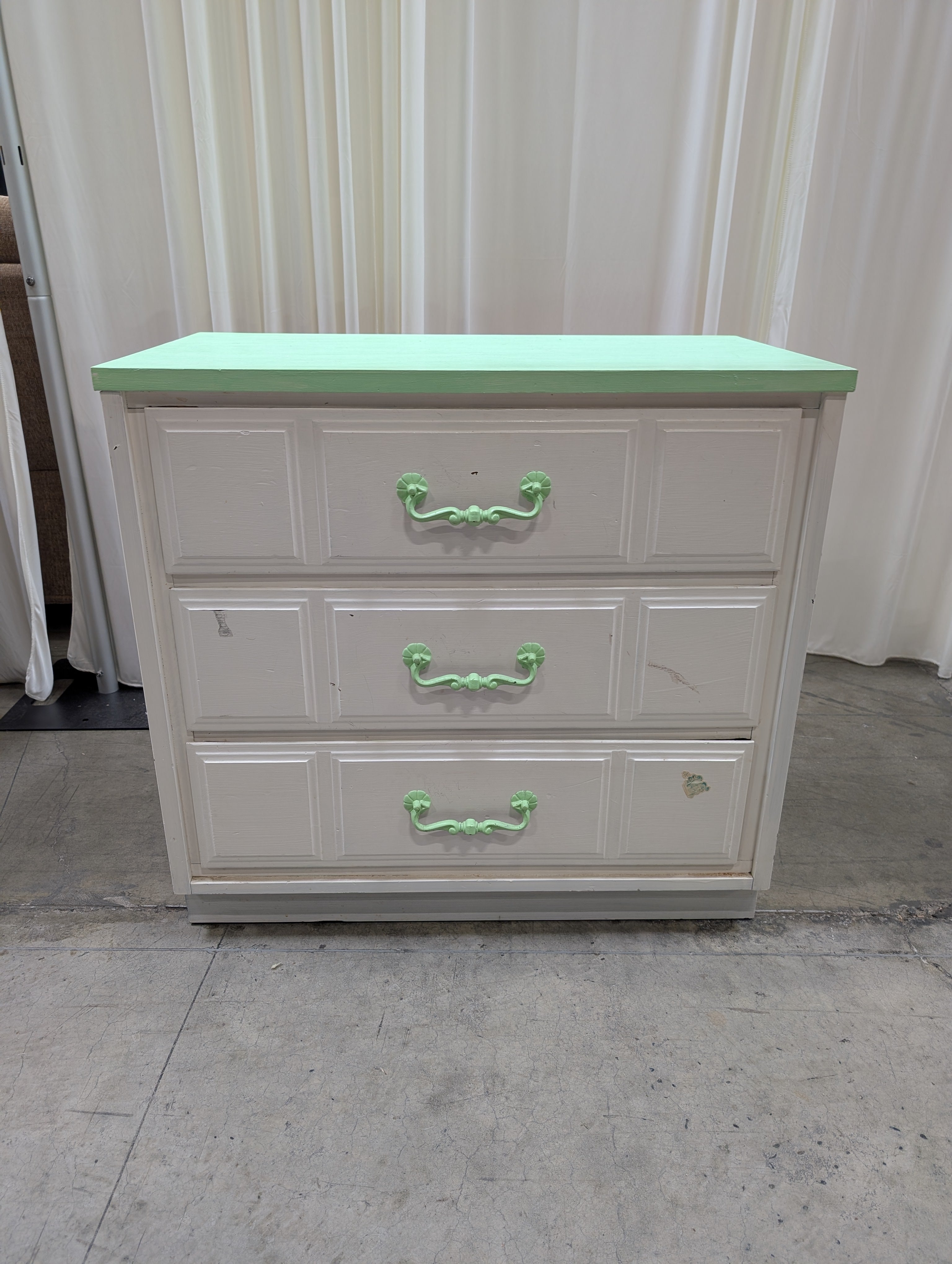 White Three-Drawer Dresser with Lime Green Top