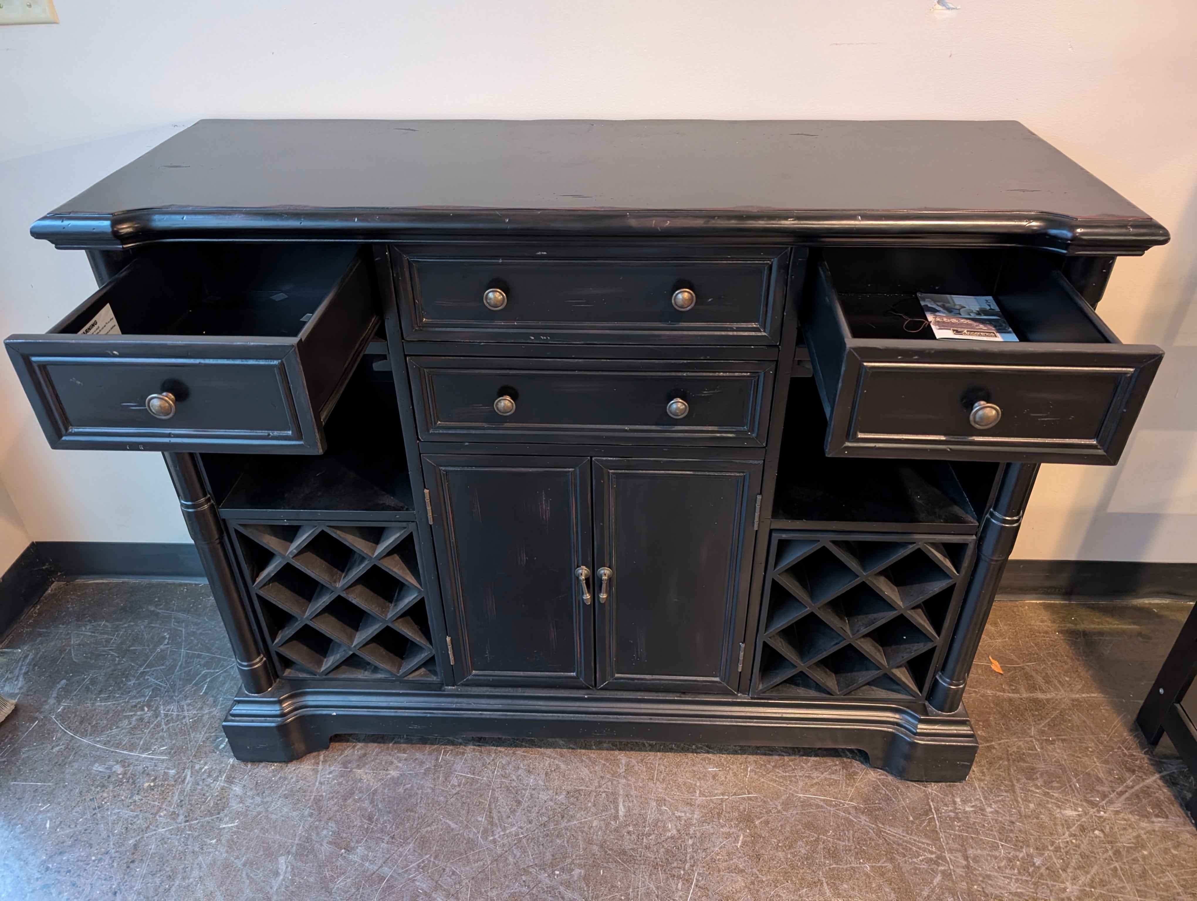 Versatile Black Wood Server Cabinet with Wine Storage