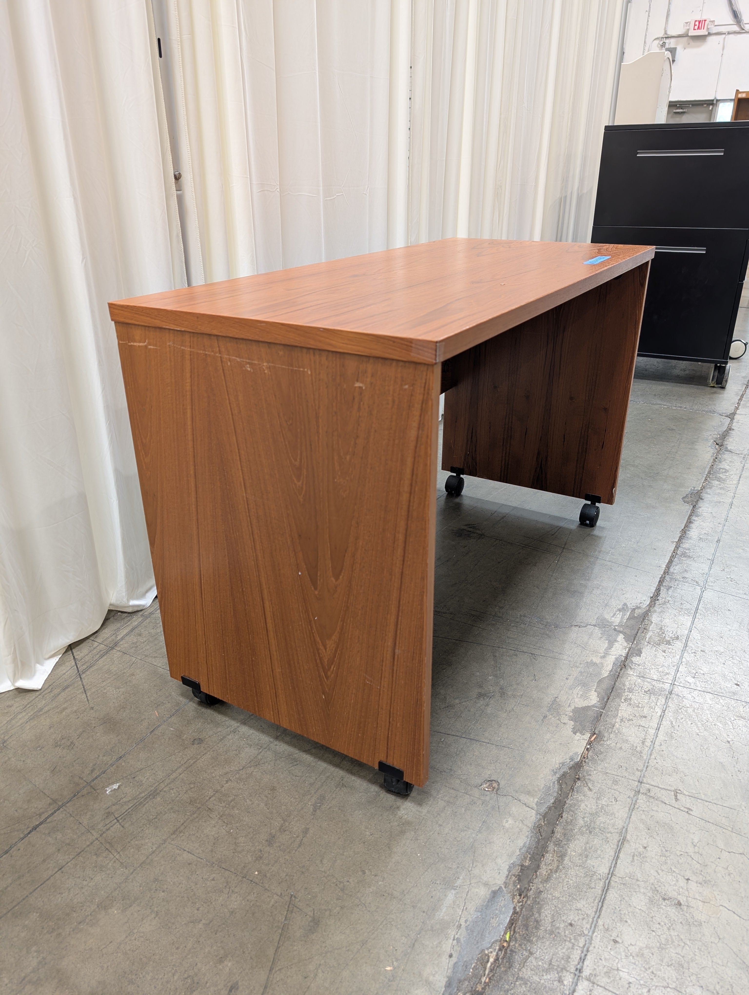 Warm Brown Wood Grain Desk with Casters