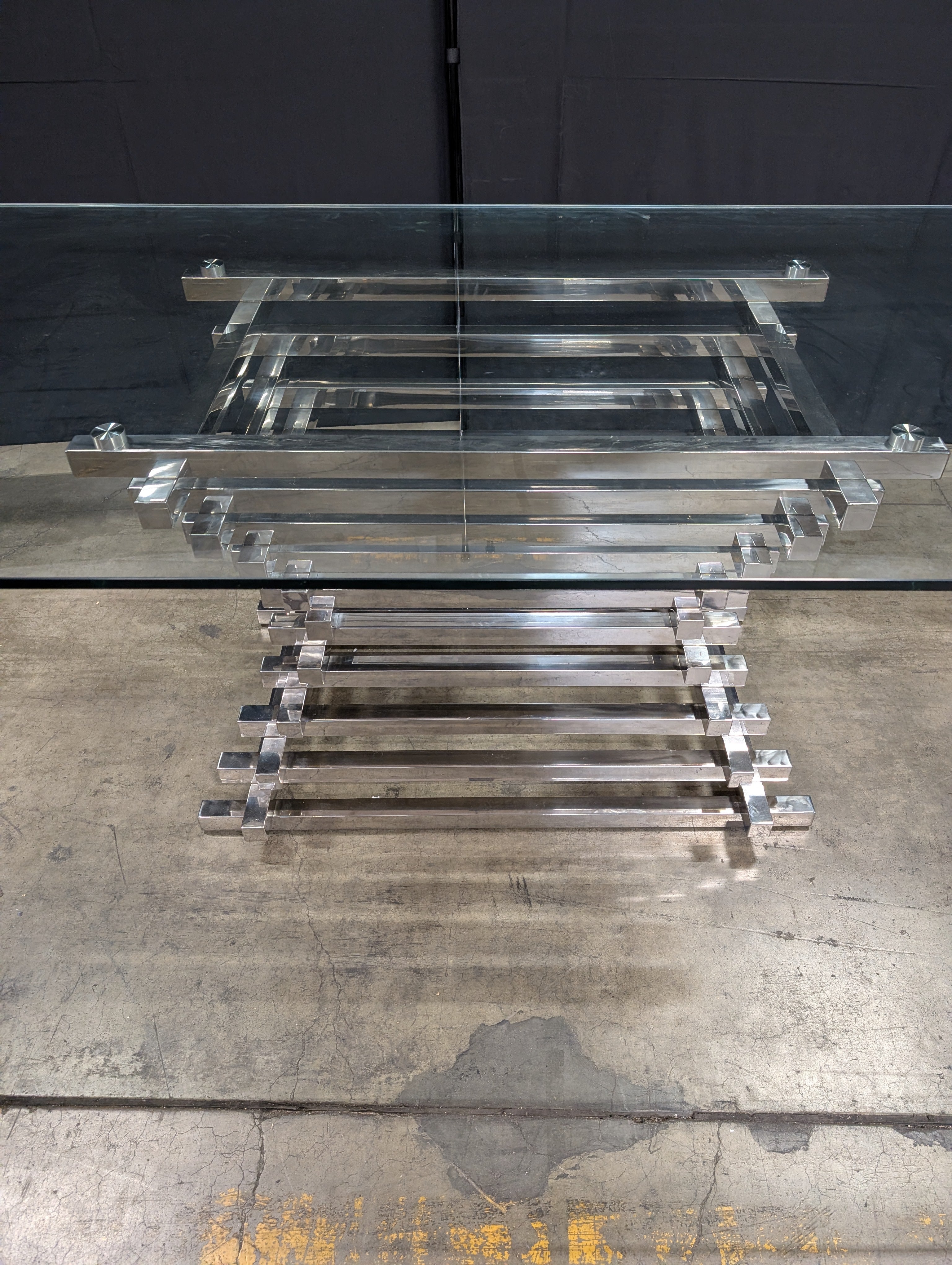 Modern Geometric Glass Top Coffee Table with Chrome Base