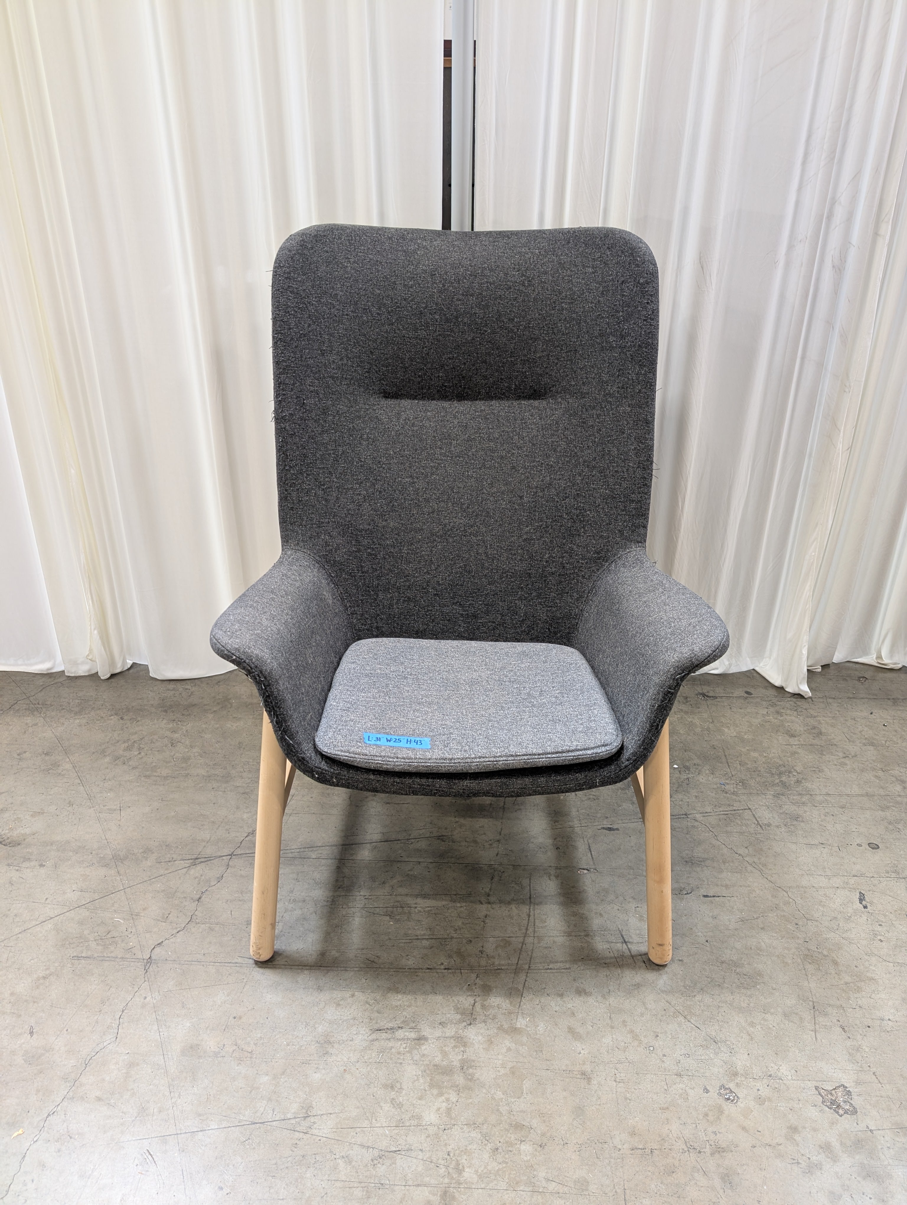 High-Back Charcoal Fabric Accent Chair with Wood Legs