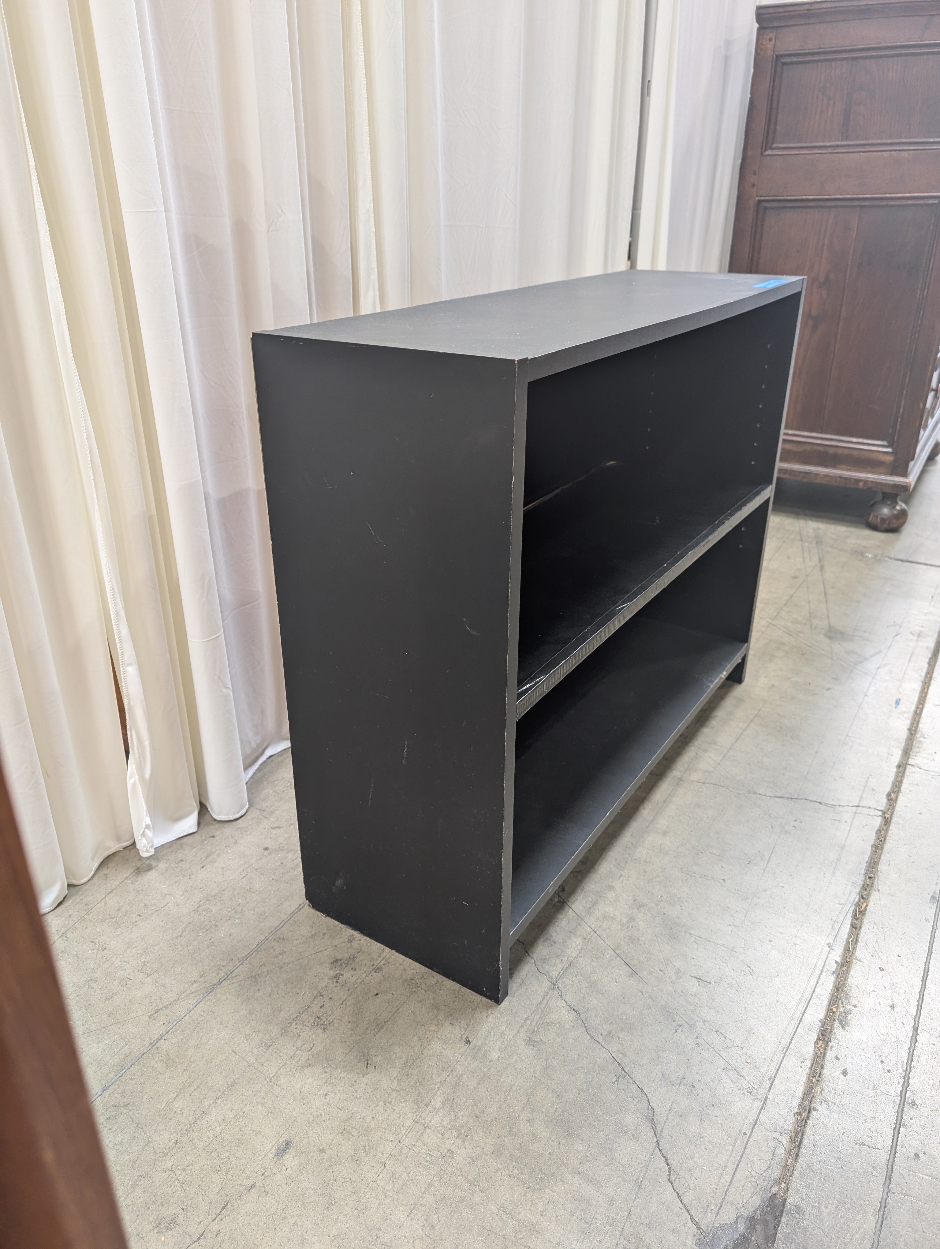 Low Black Wood Bookcase with Adjustable Shelf