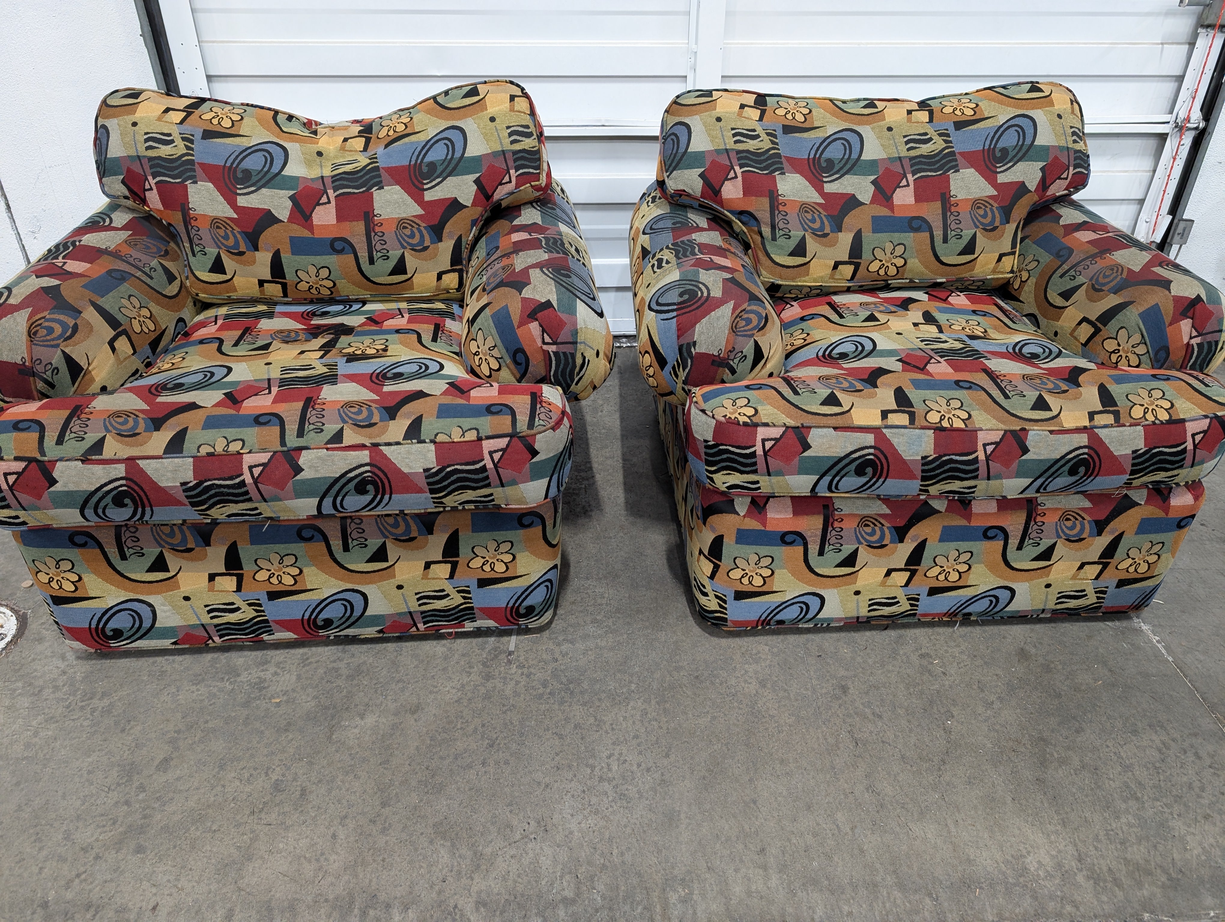 Pair of Mid-Century Modern Armchair with Ottoman