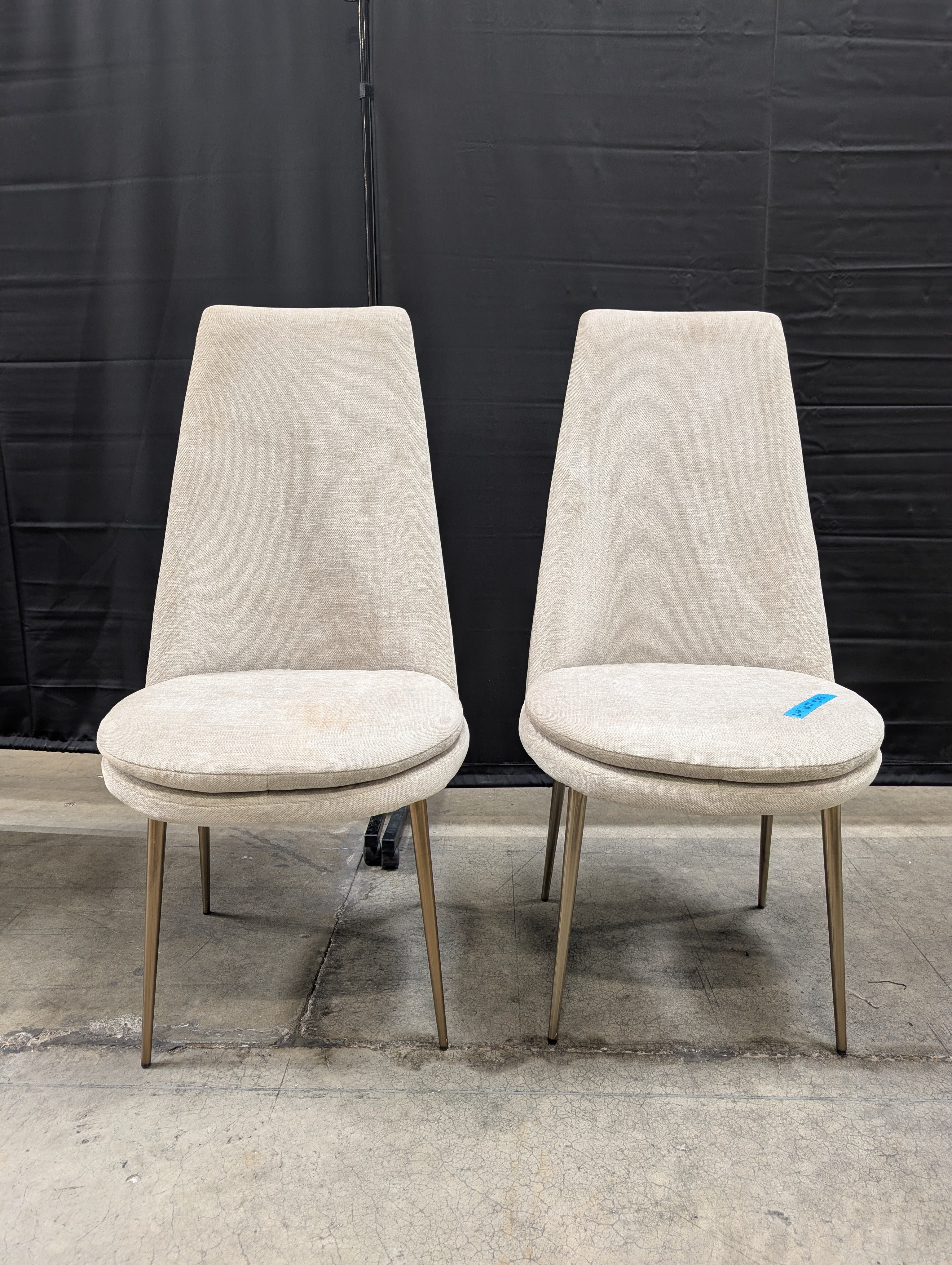 Pair of West Elm High-Back Beige Upholstered Dining Chair in Textured Fabric