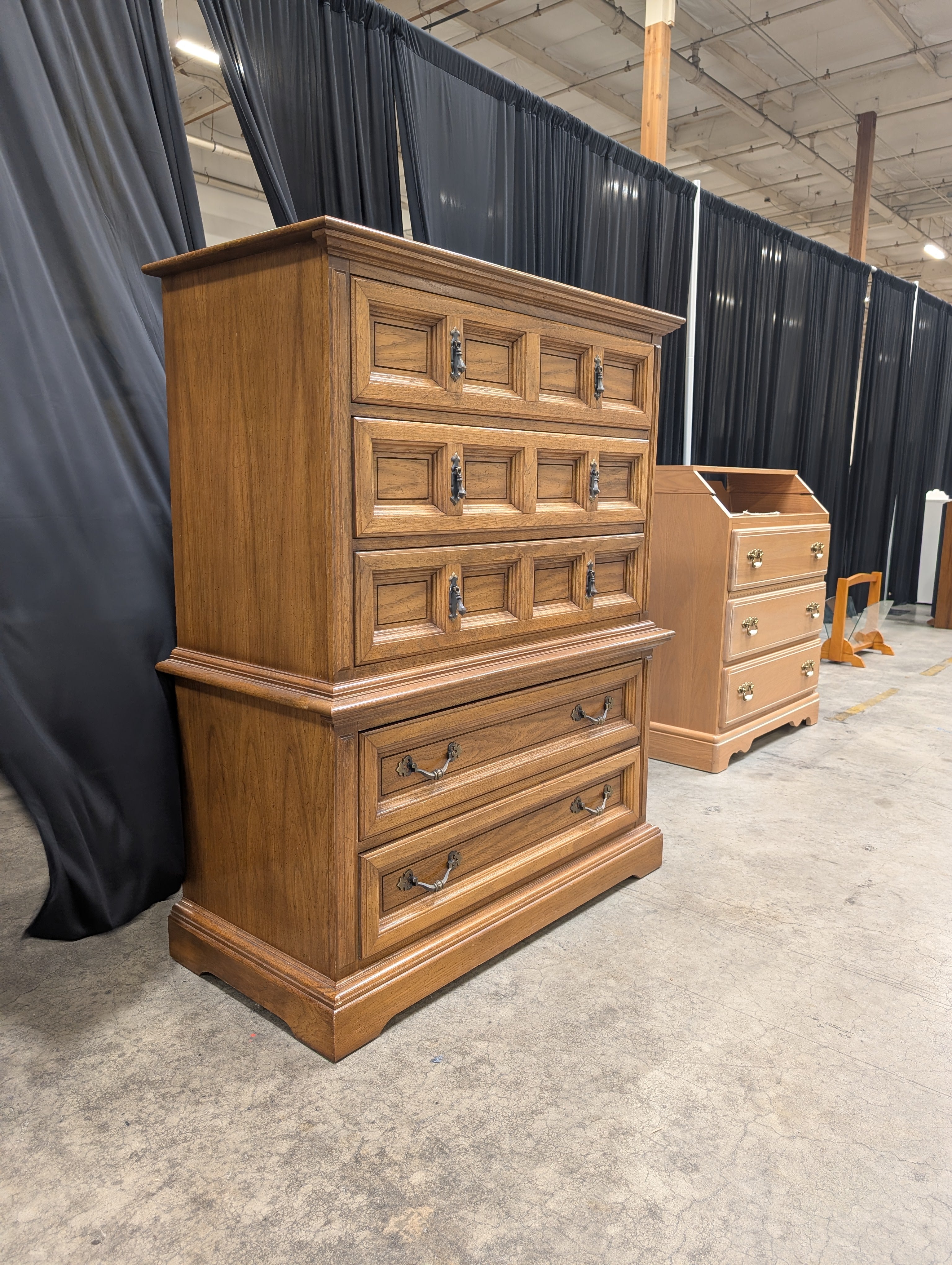 Dixie Paneled Wood Five-Drawer Dresser with Ornate Hardware