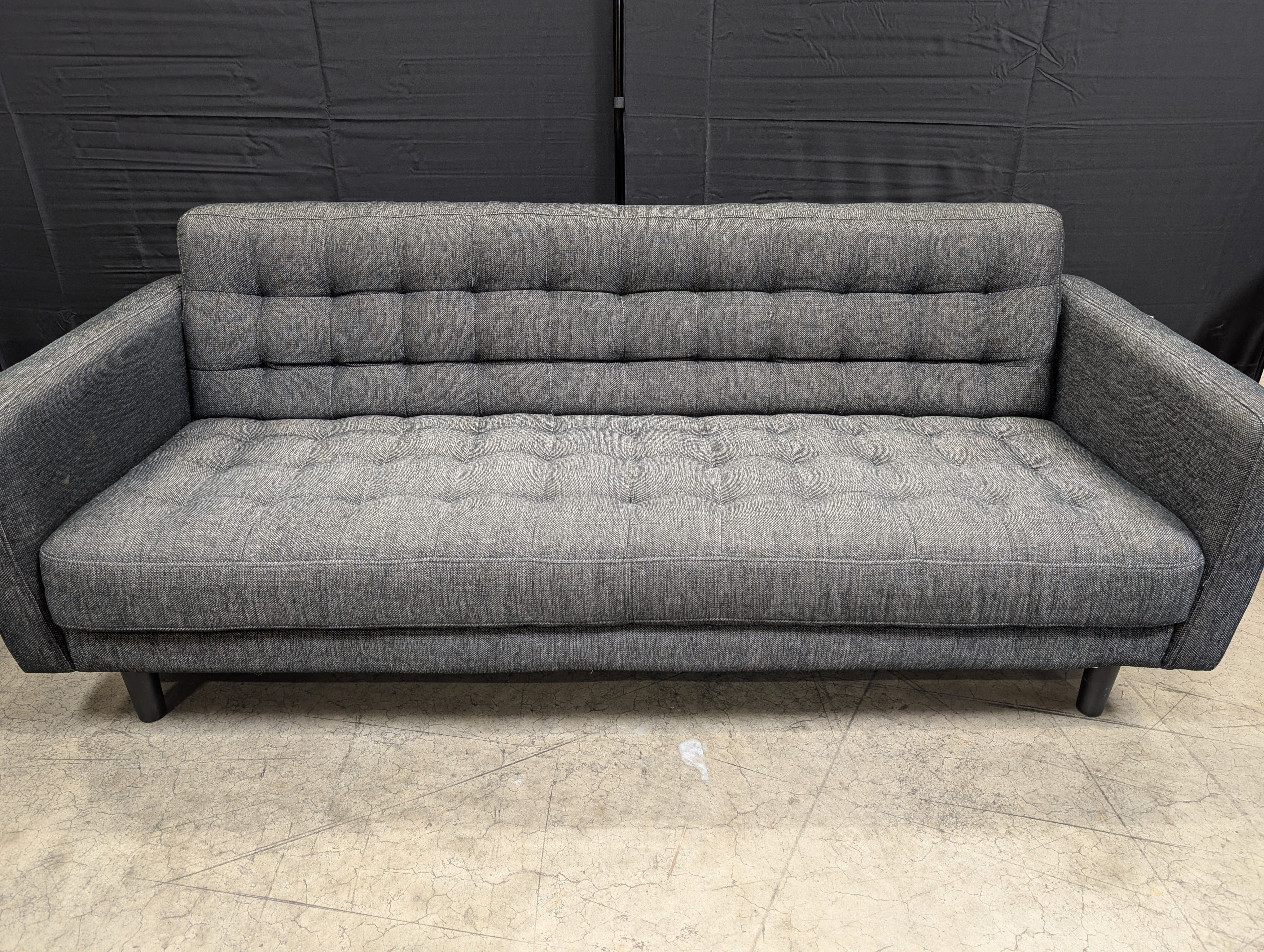 Used Charcoal Fabric Sofa with Button Tufting