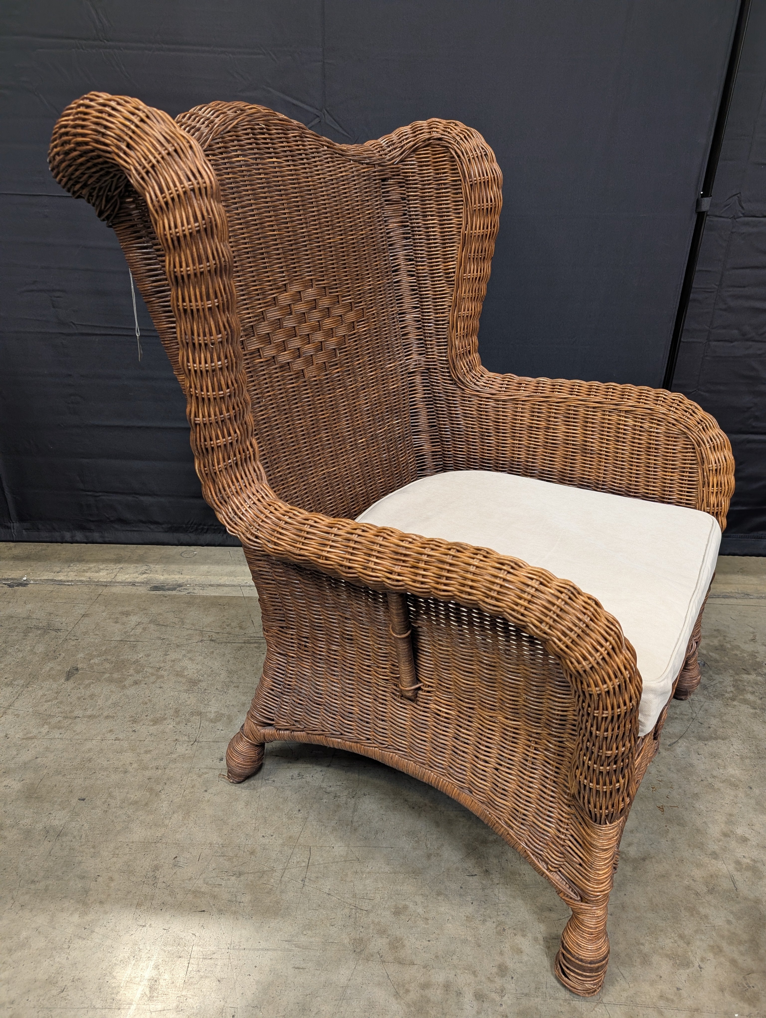 Vintage Wicker High-Back Armchair with Sunflower