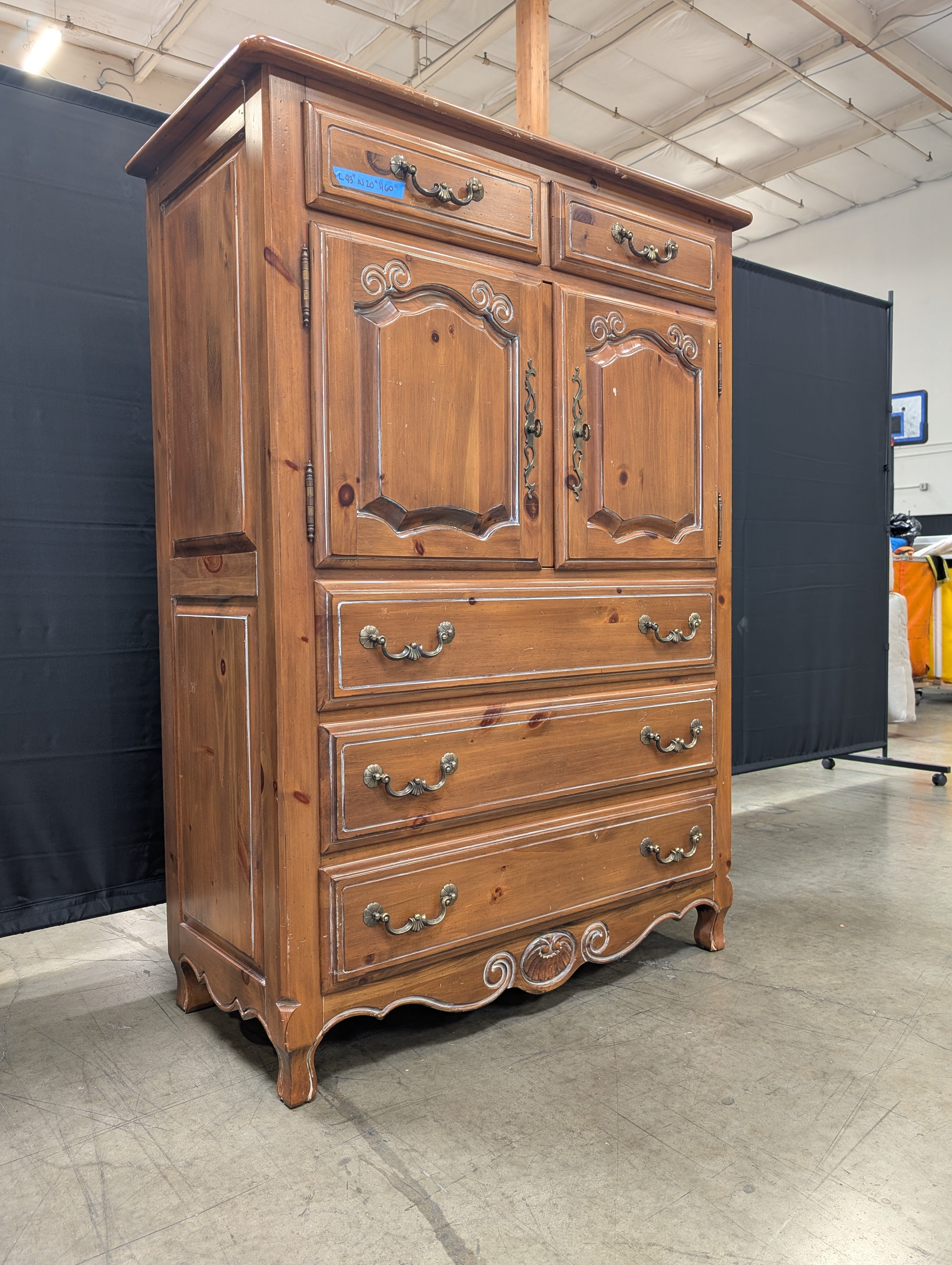 Ethan Allen Rustic Pine Armoire with Cabinet and Drawers