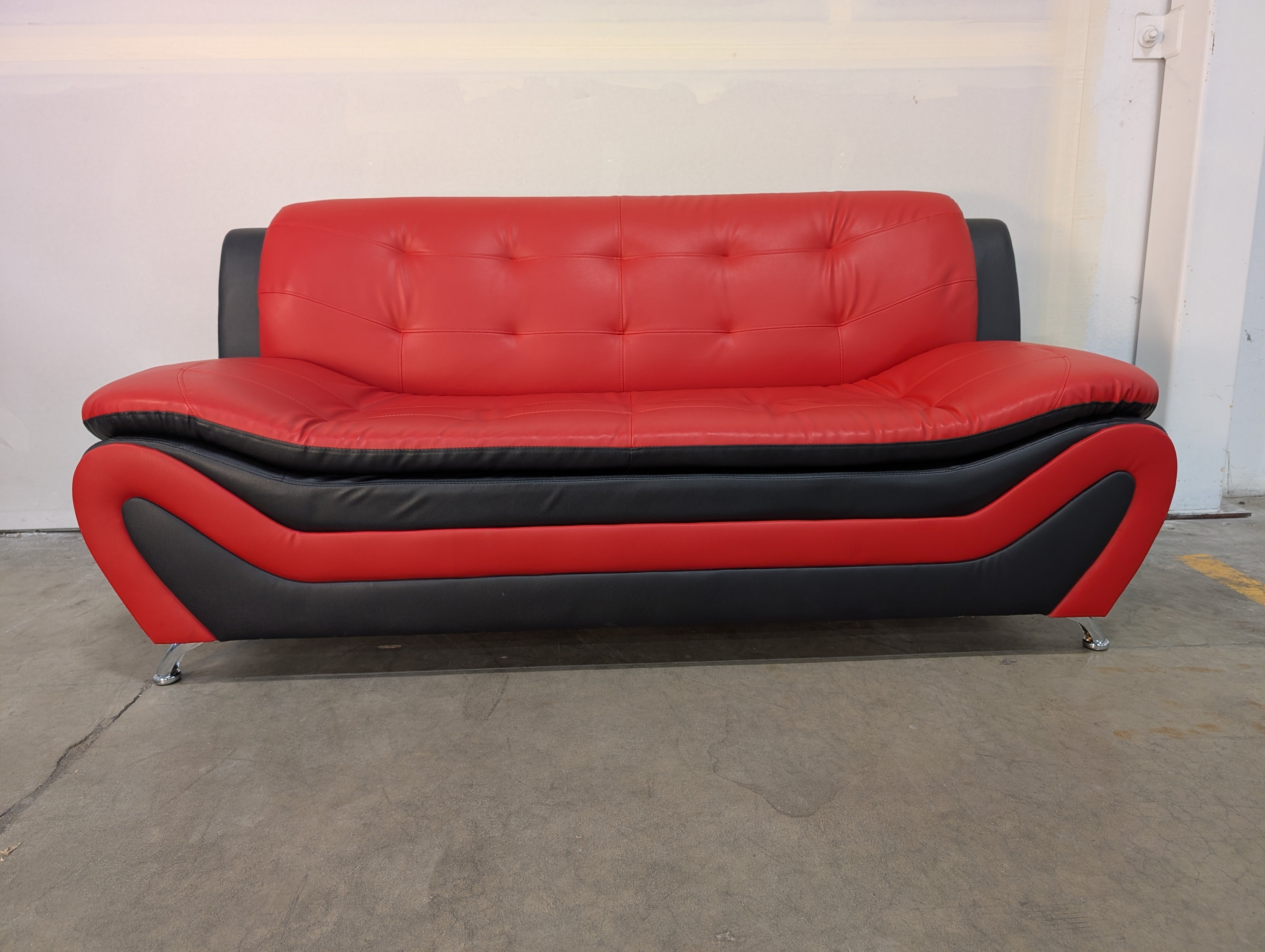 Vibrant Red and Black Three seater with Tufted Accents
