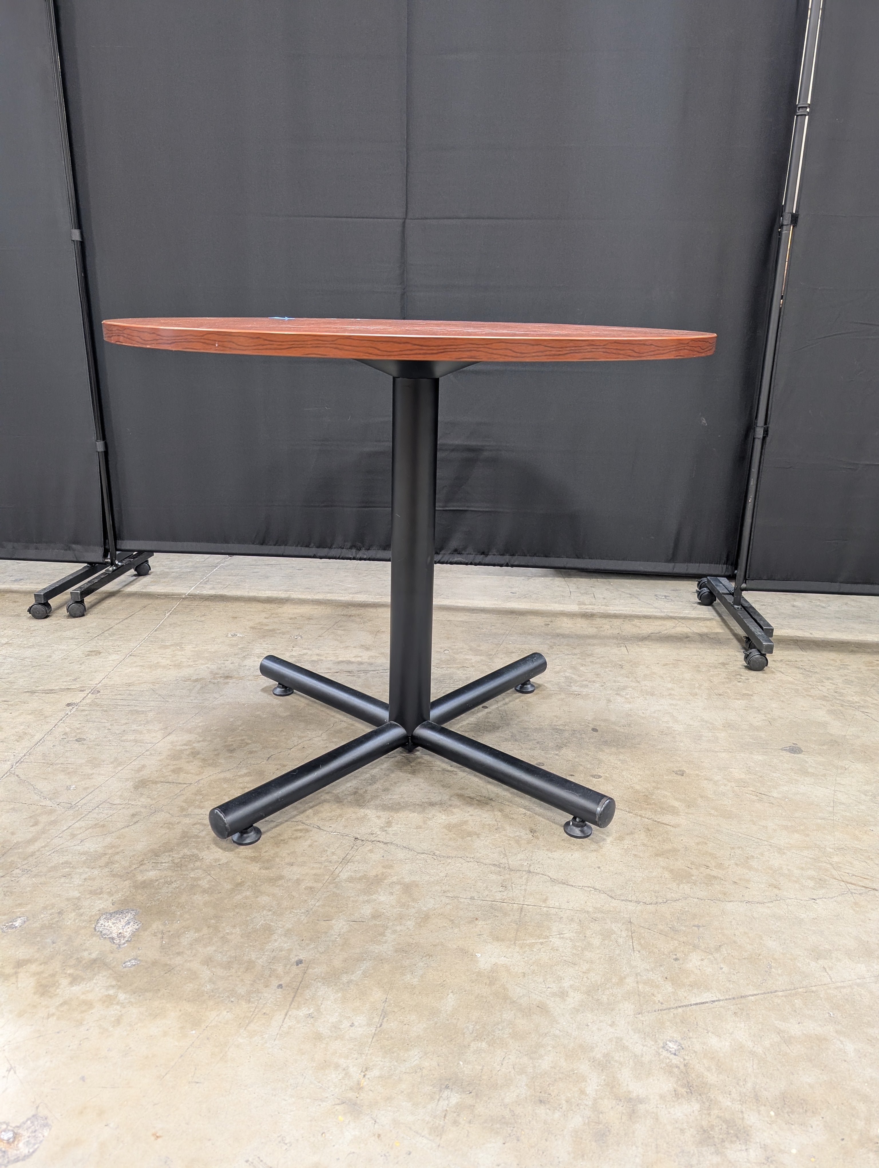 Round Hardwood Bistro Table Top with Metal Pedestal Base