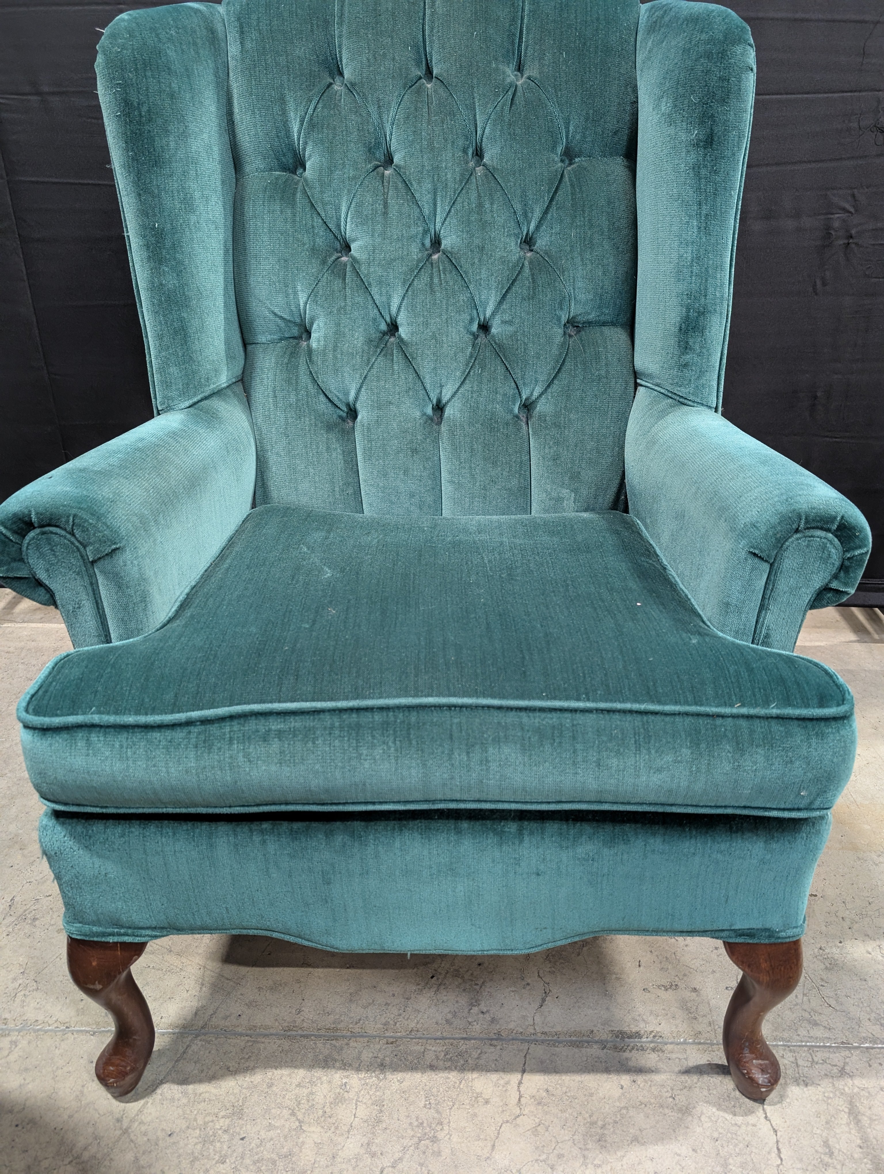 Emerald Green Velvet Tufted Wingback Armchair