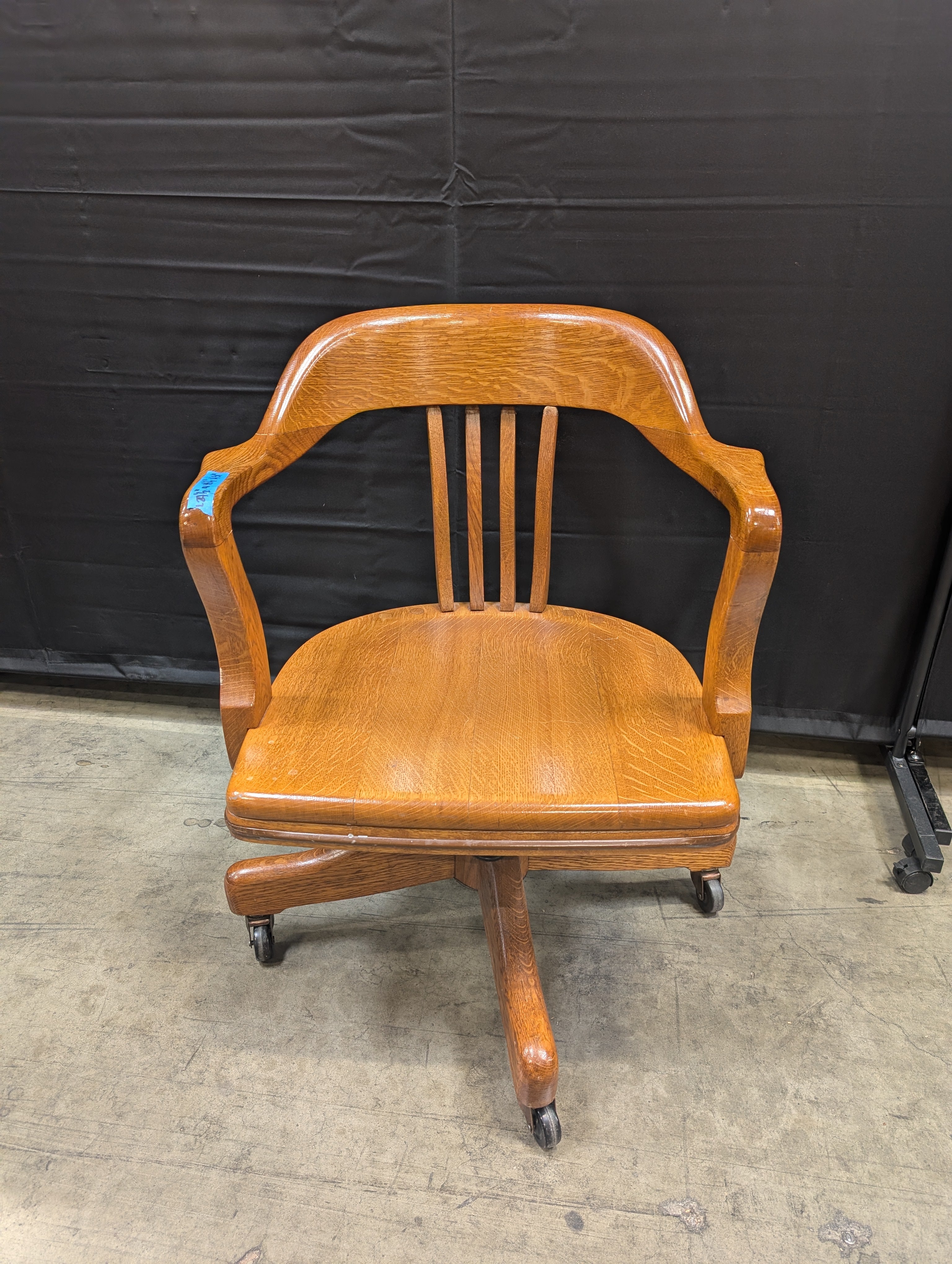Damaged Wooden Swivel Office Chair with Casters
