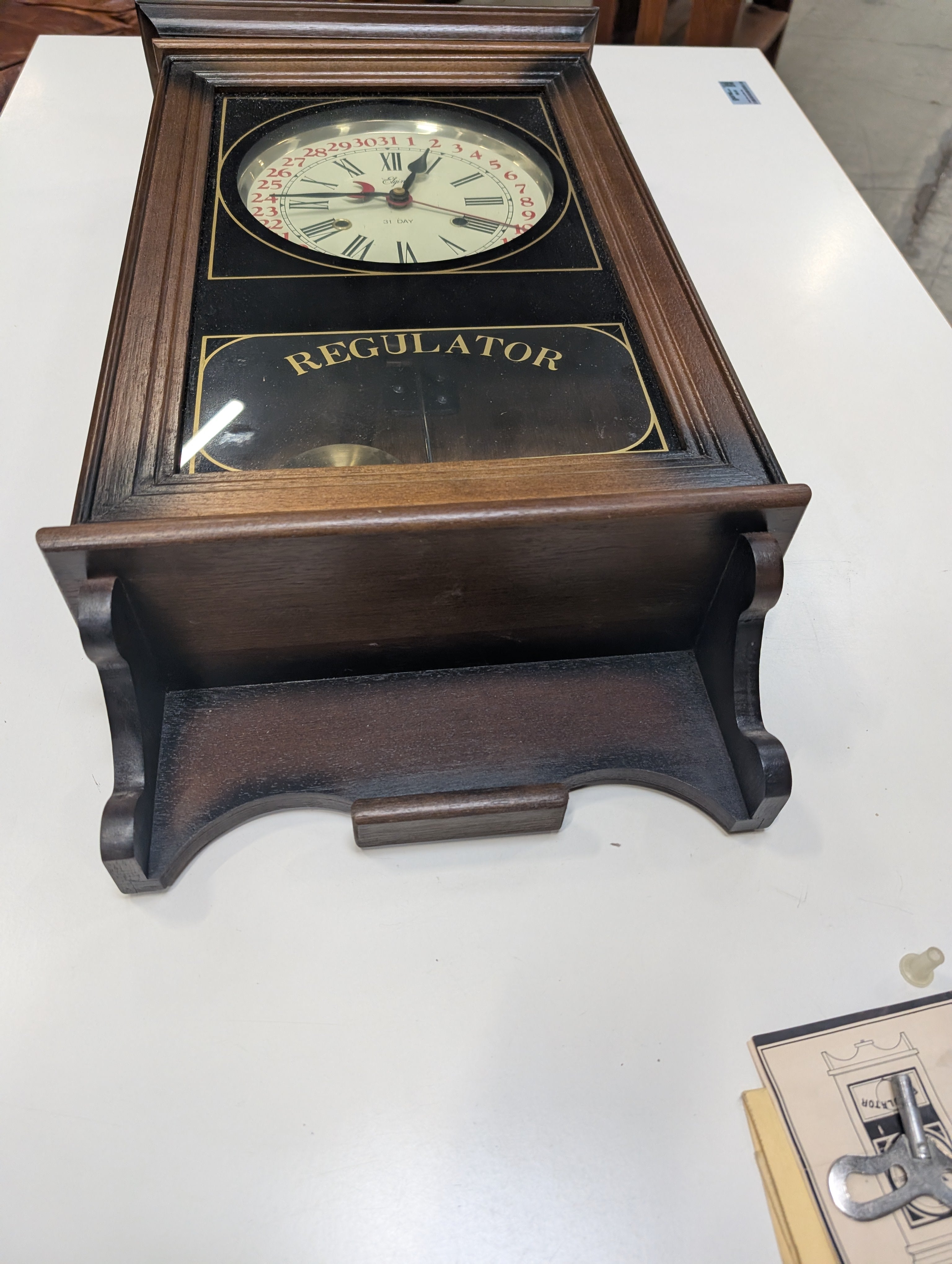 Classic Wooden Regulator Wall Clock with Calendar Dial