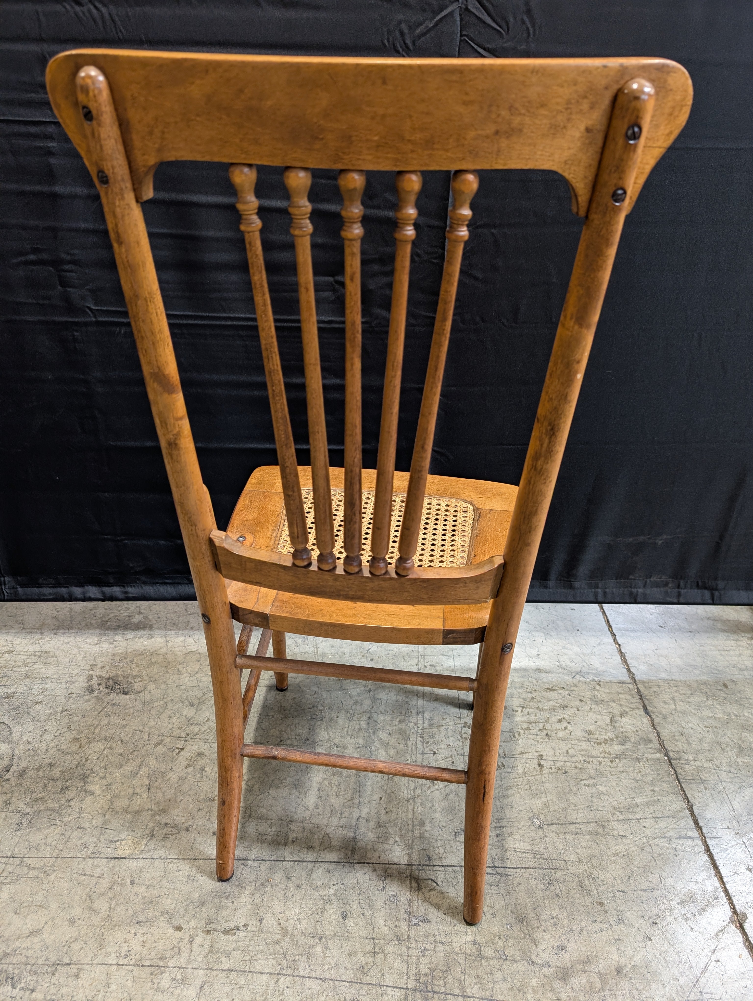 Vintage Spindle Back Wooden Chair with Cane Seat