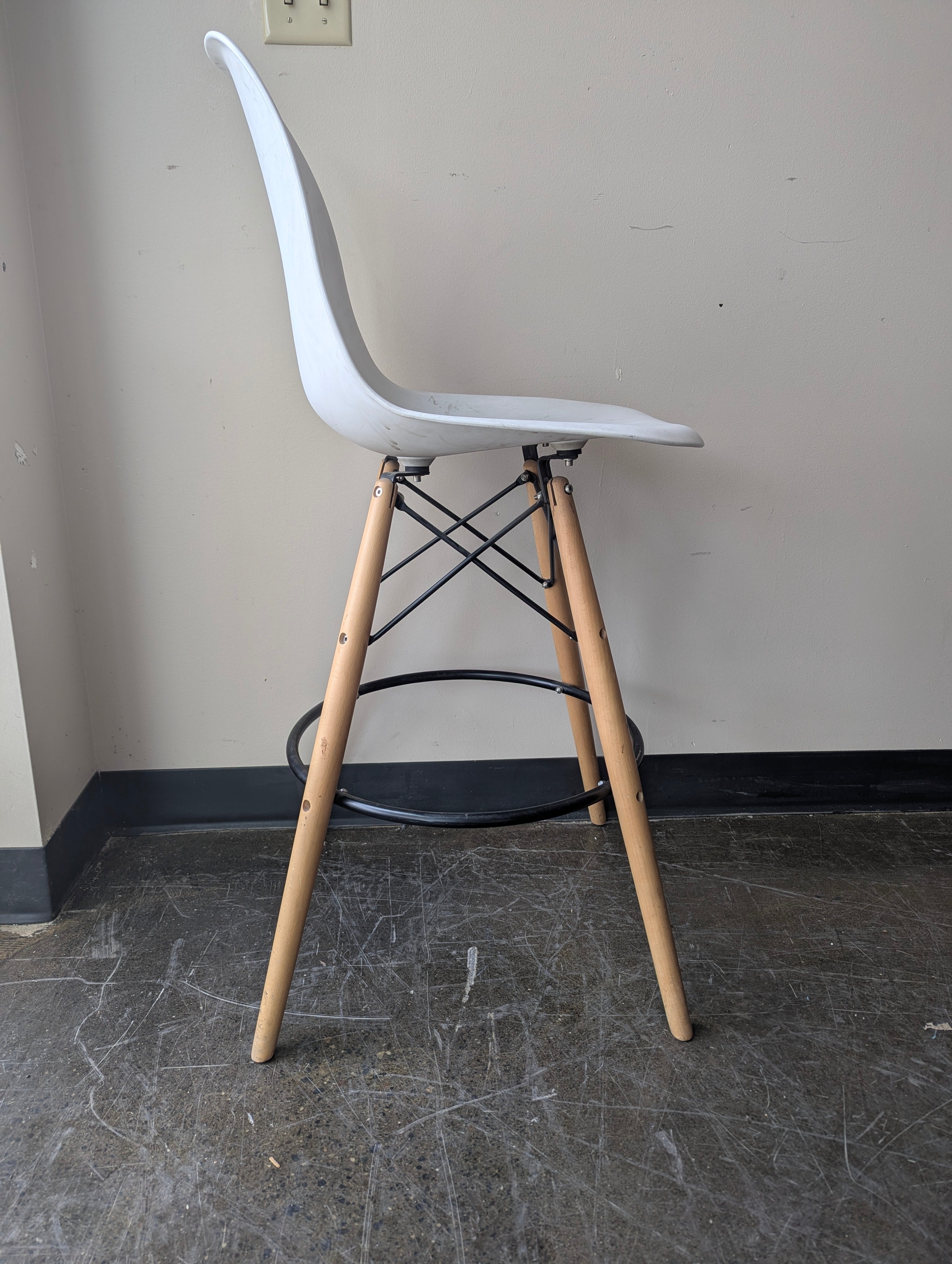 Mid-Century Modern Style White Bar Stool with Wood Legs