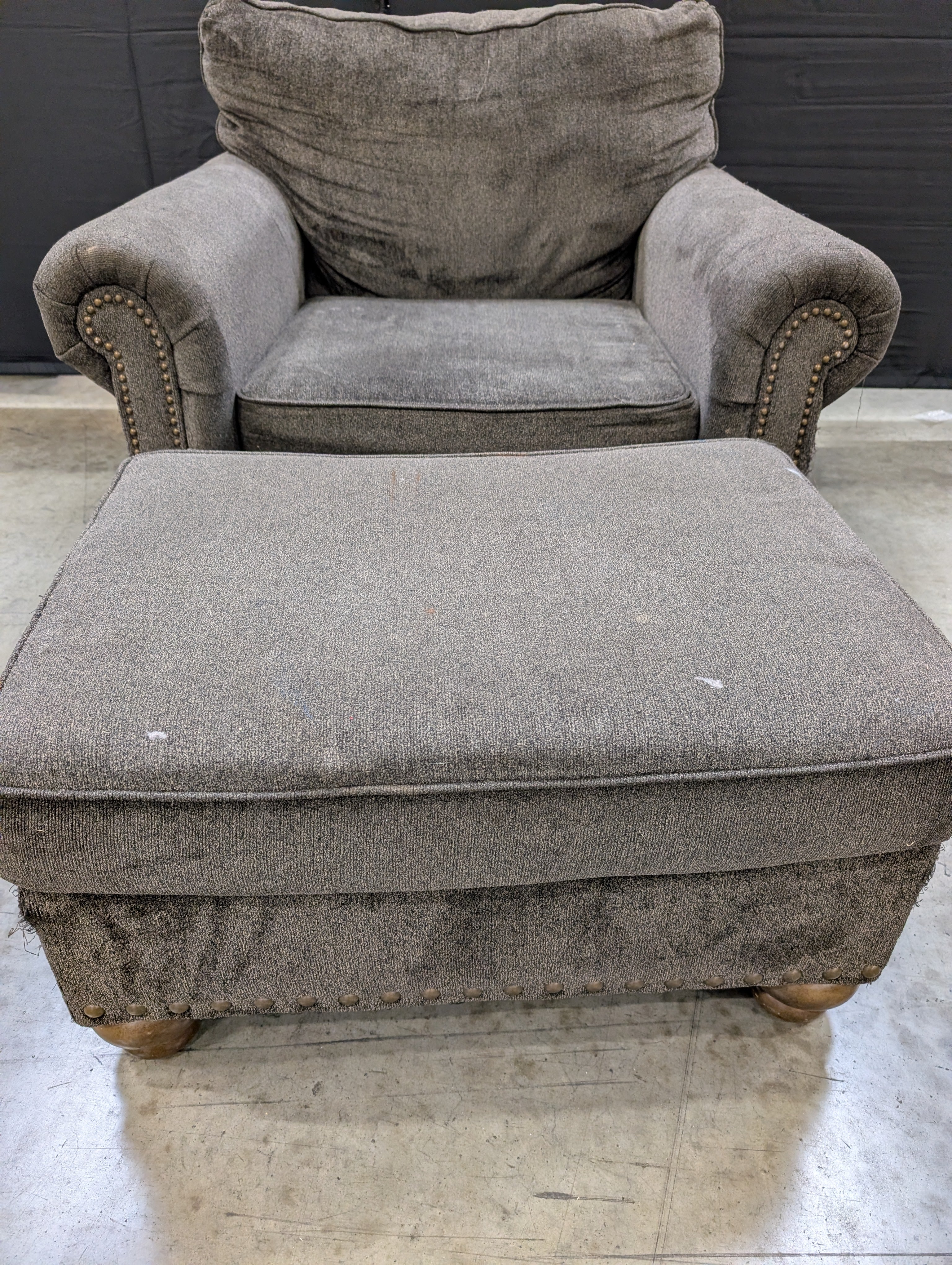 Used Club Chair and Ottoman Set with Nailhead Trim