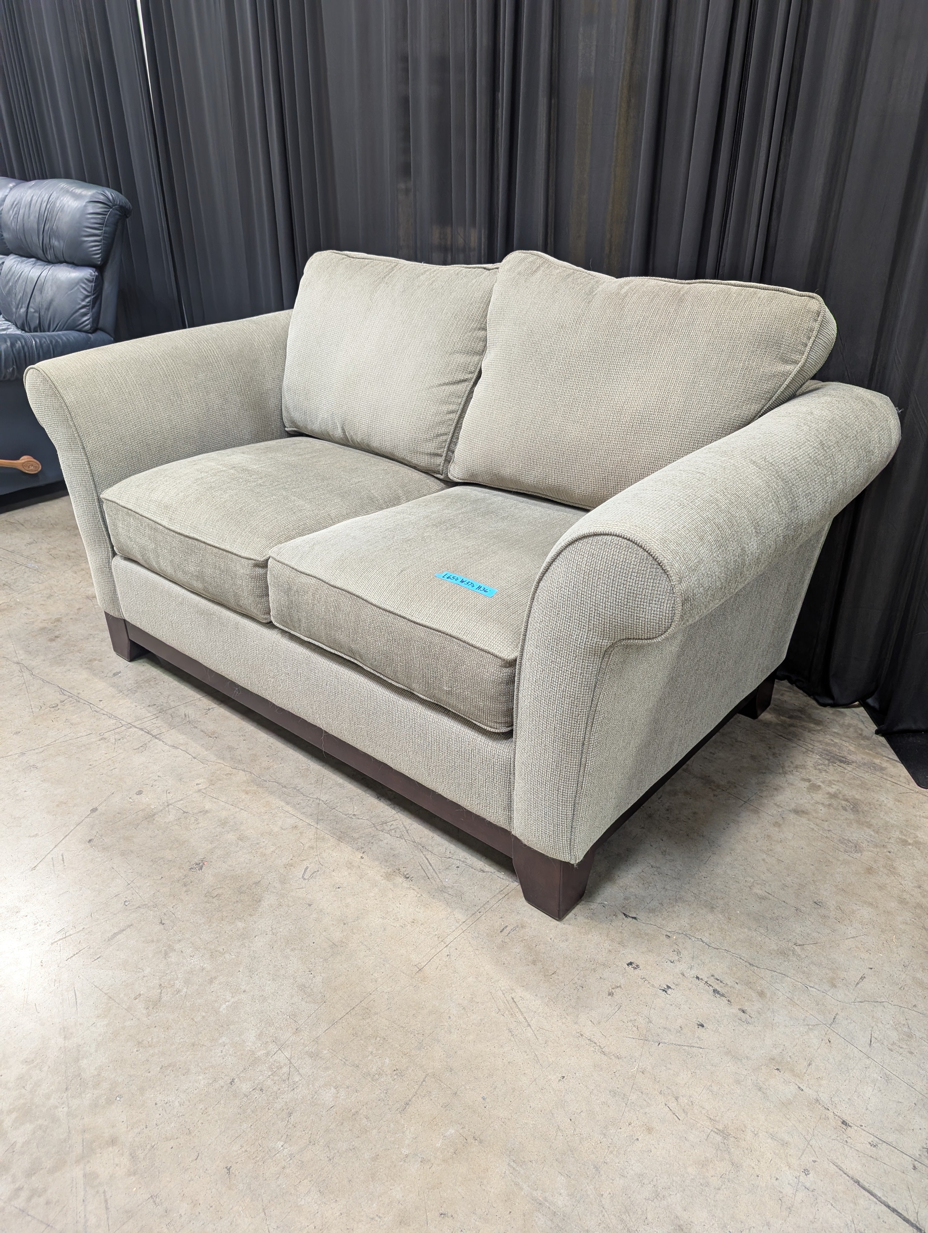 Sage Green Fabric LaZboy Loveseat with Rolled Arms