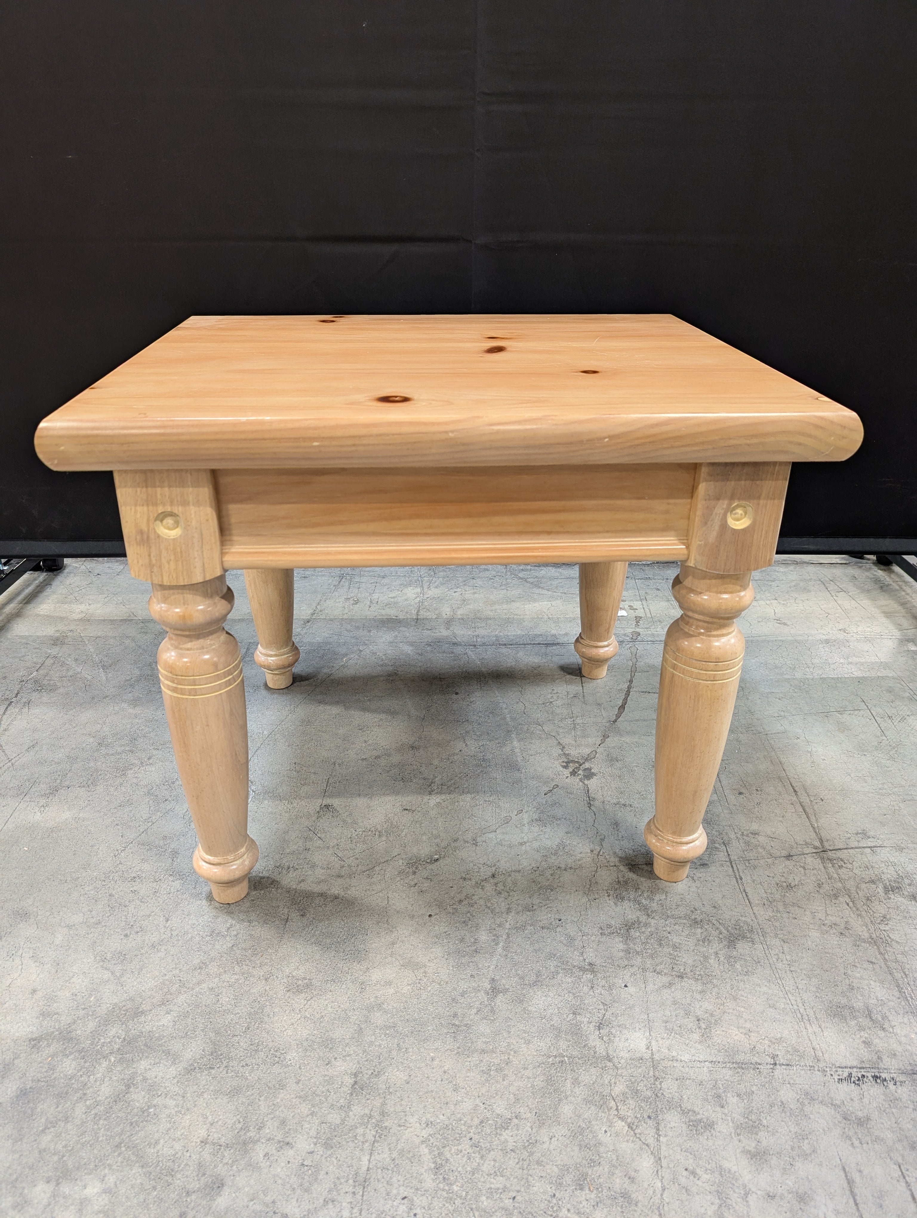 Natural Pine Wood Side Table with Turned Legs