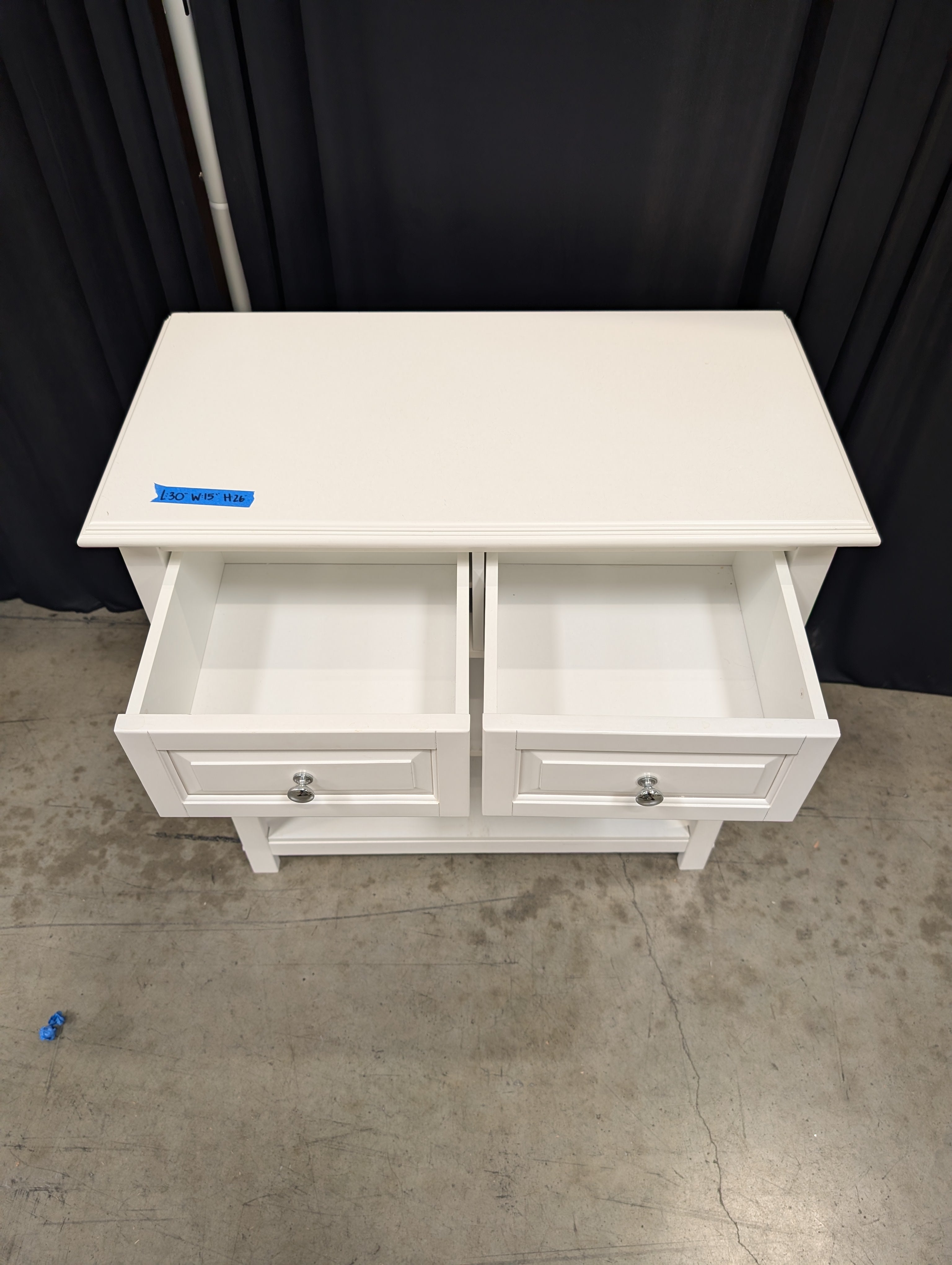 White Wooden Two-Drawer Console Table with Shelves