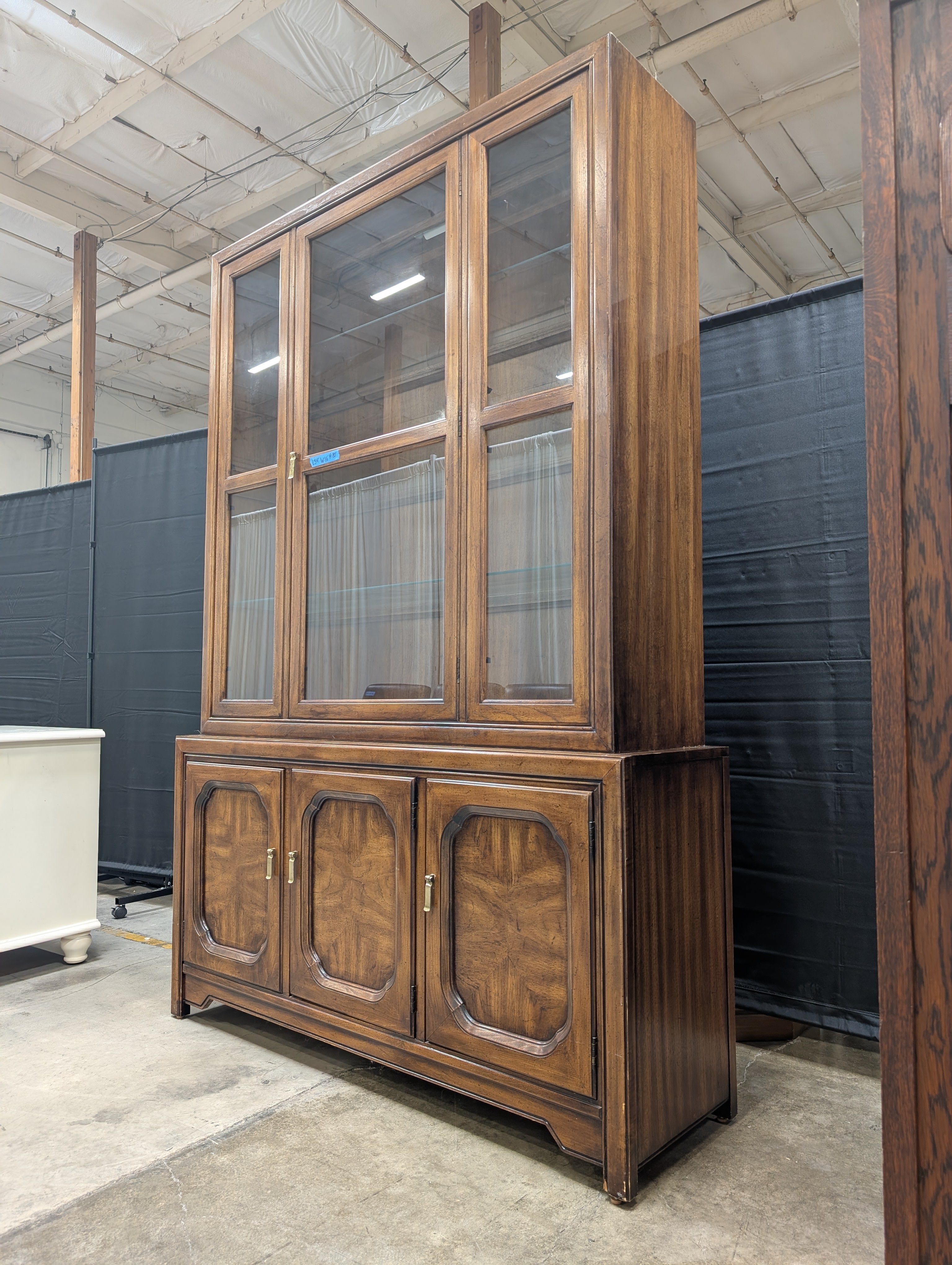 Vintage Wooden China Cabinet with Glass Shelves