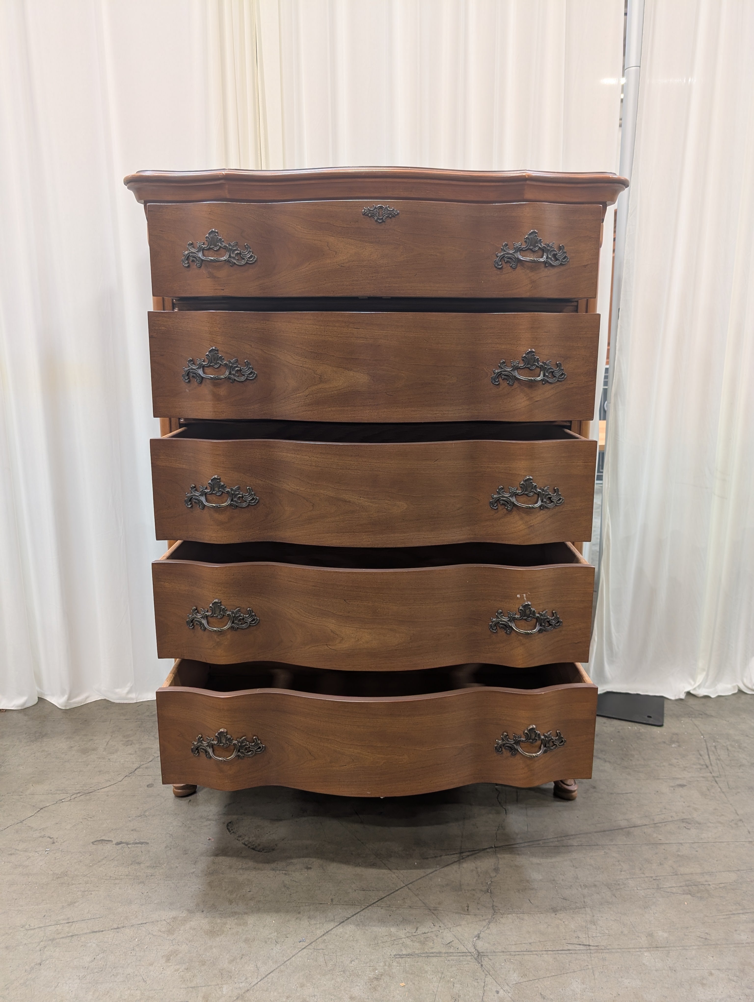 French Provincial Five-Drawer Dresser with Ornate Hardware