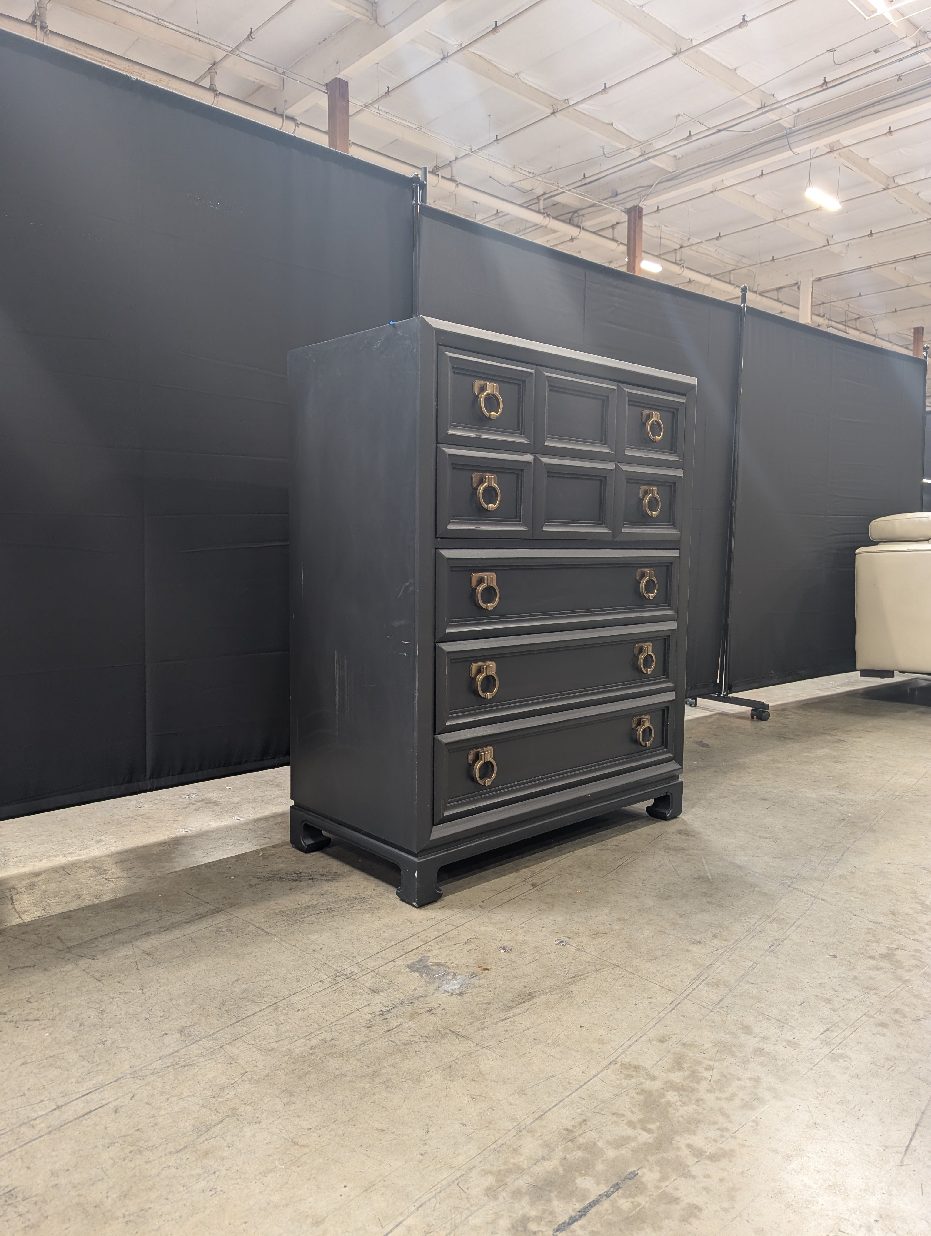Black Thomasville Five -Drawer Chest with Brass Ring Pulls