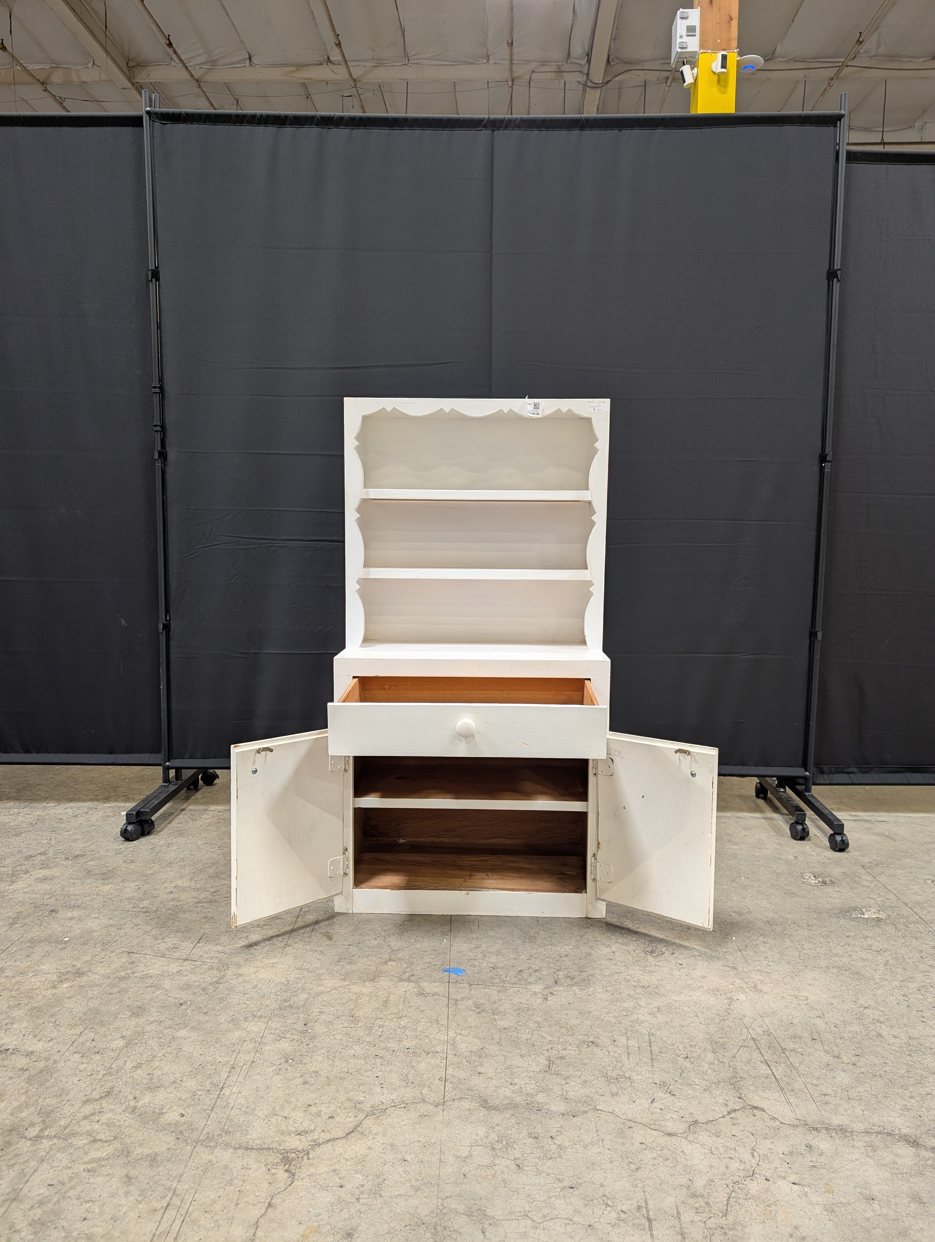 Charming Child Size White Wooden Display Shelf and Storage Cabinet