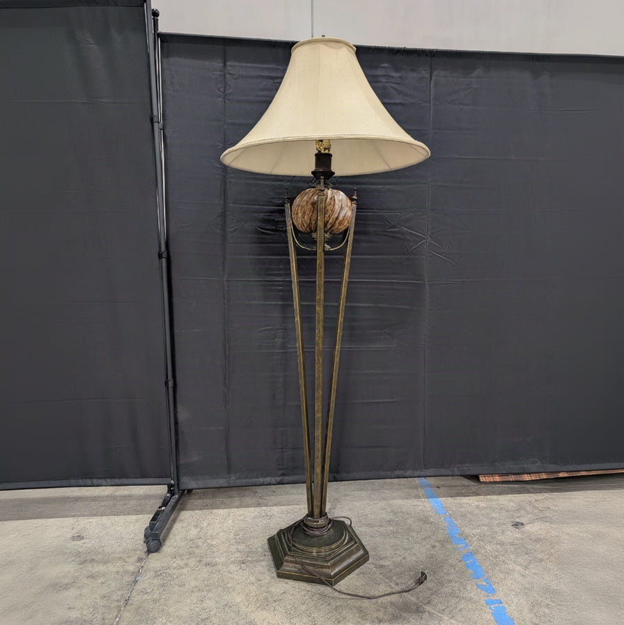 Dark Metal Three-Legged Floor Lamp with Cream Shade