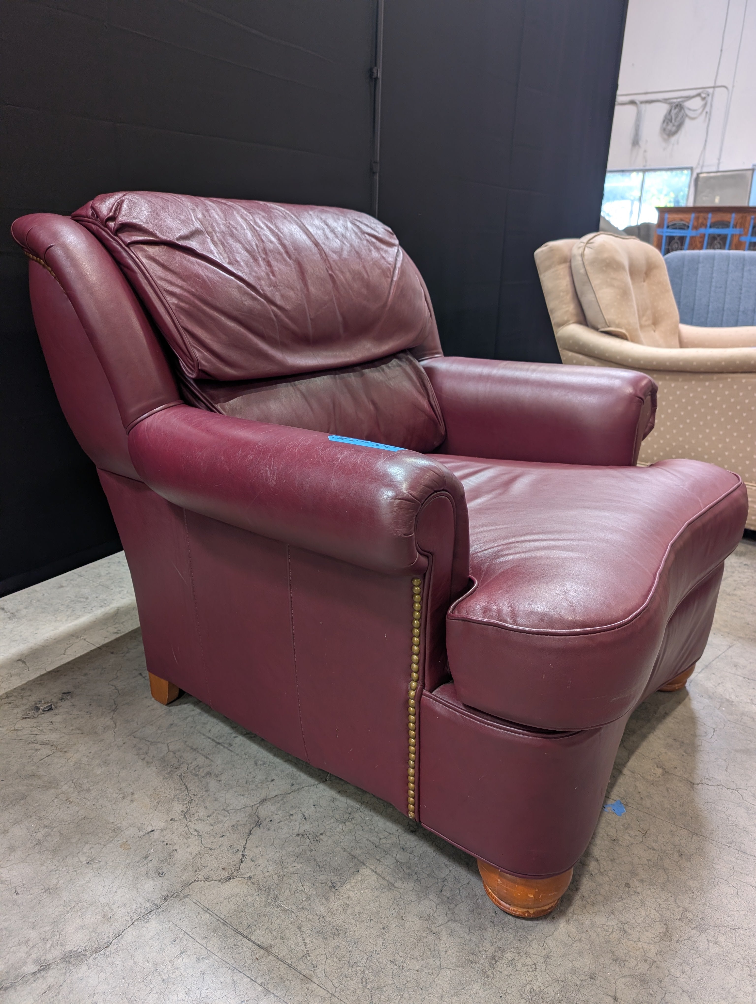 Deep Red Thomasville Leather Club Chair and Ottoman Set