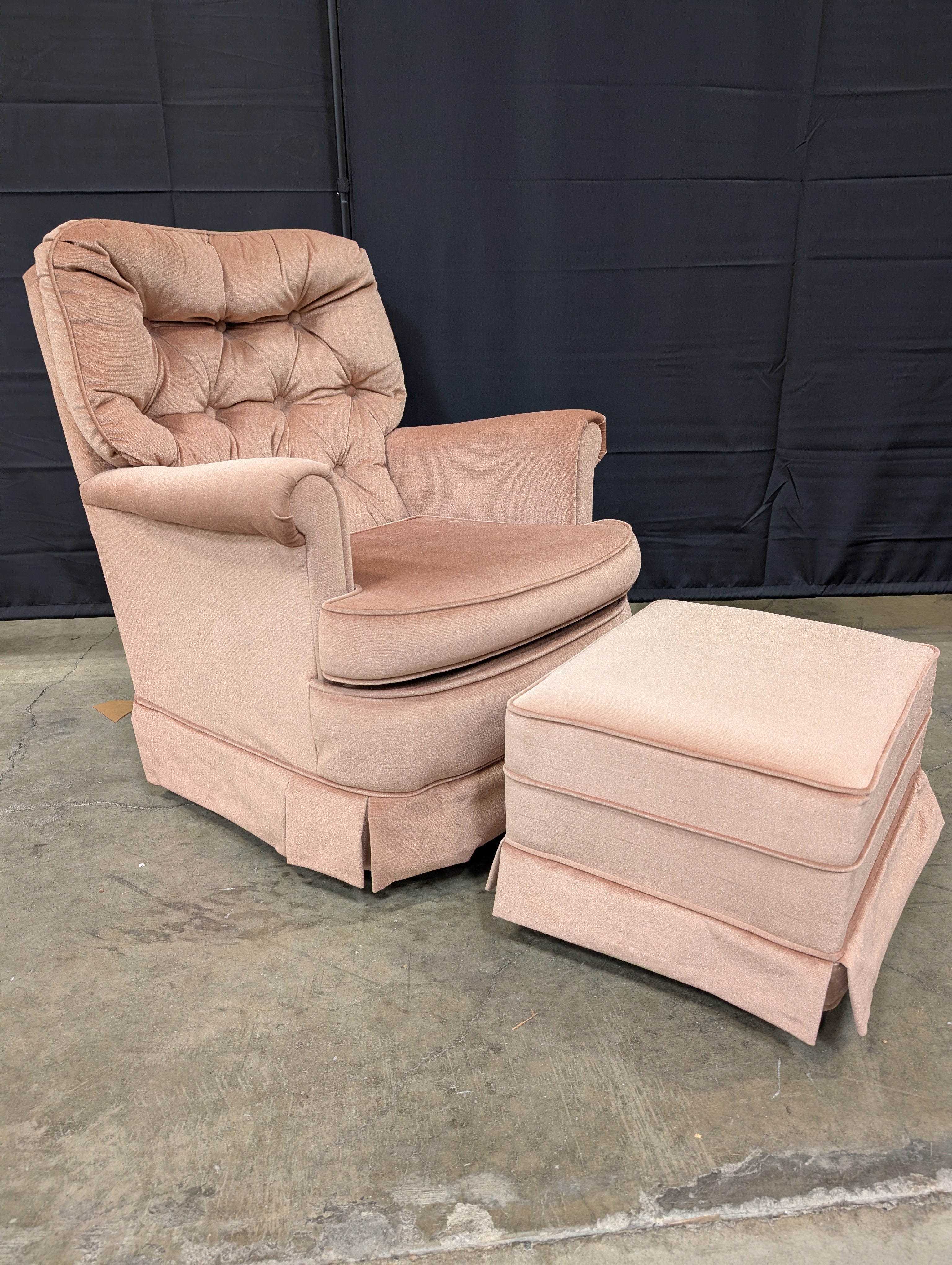 Plush Dusty Rose Upholstered Armchair and Ottoman Set
