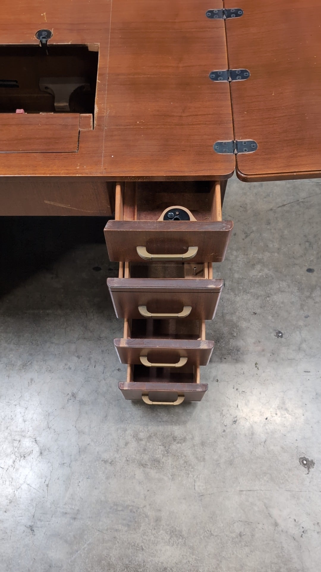 Vintage Wood Craft Table with Storage Drawers