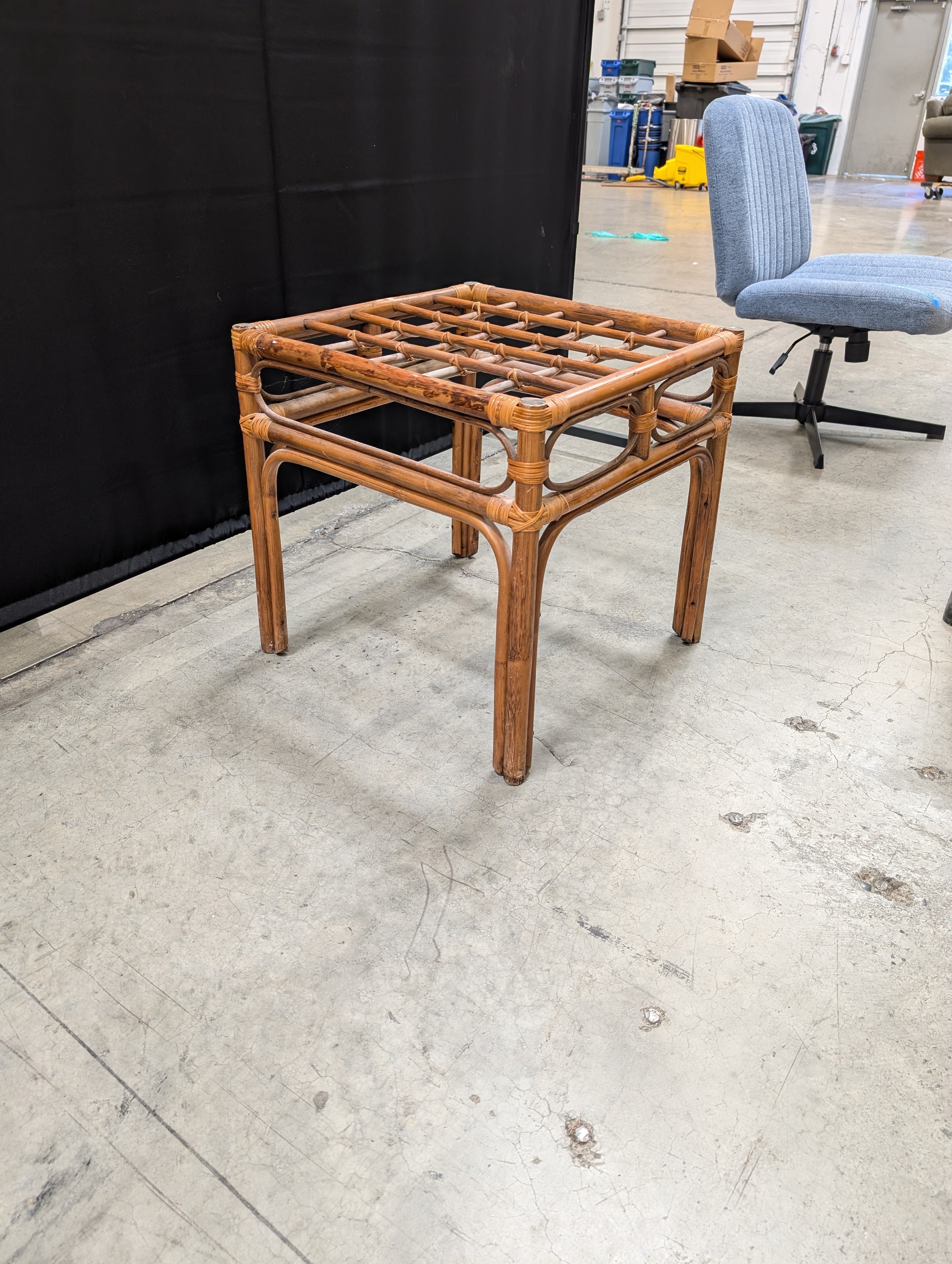 Square Rattan and Bamboo Side Table