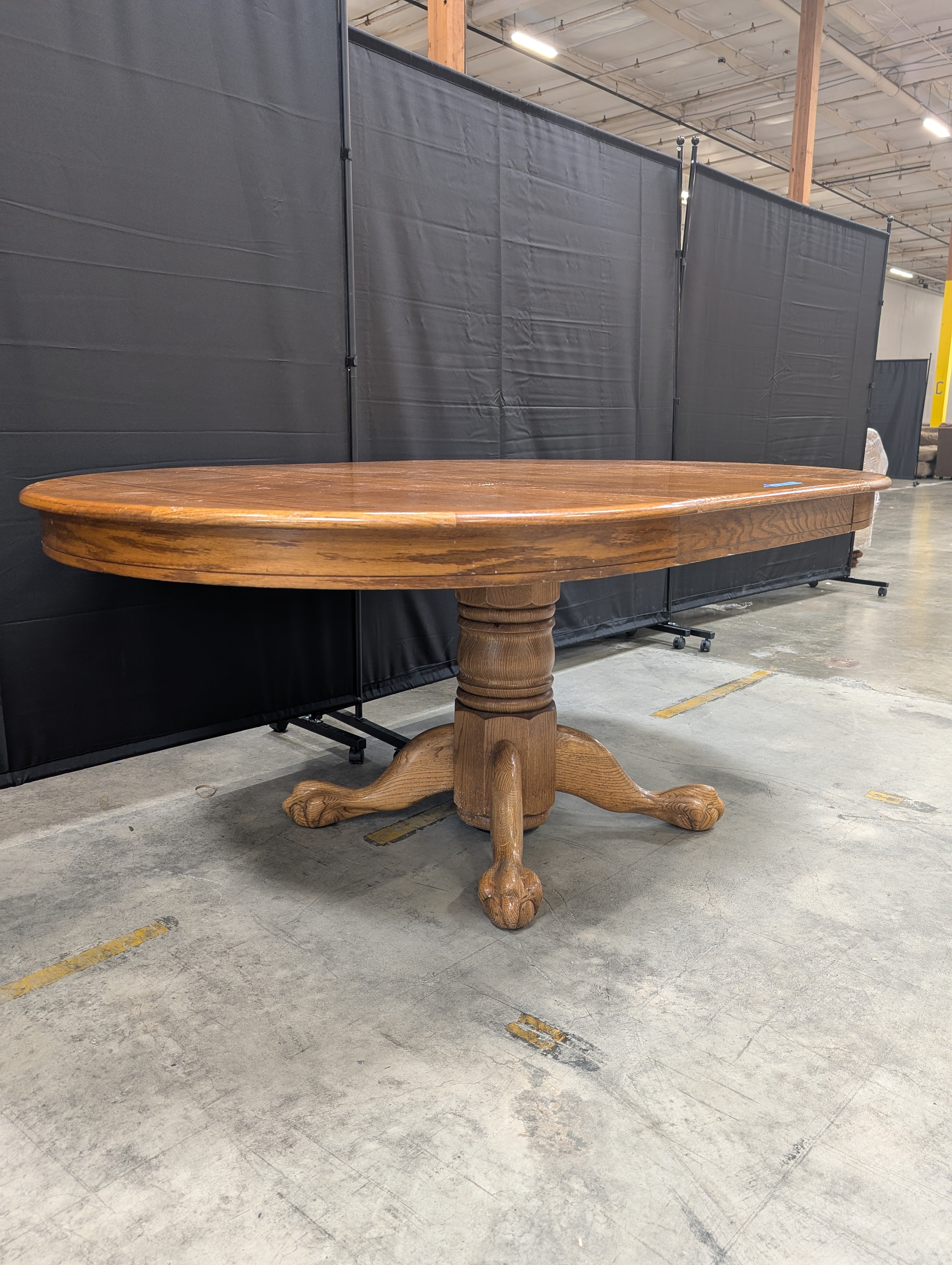 Round Oak Dining Table with Pedestal Base
