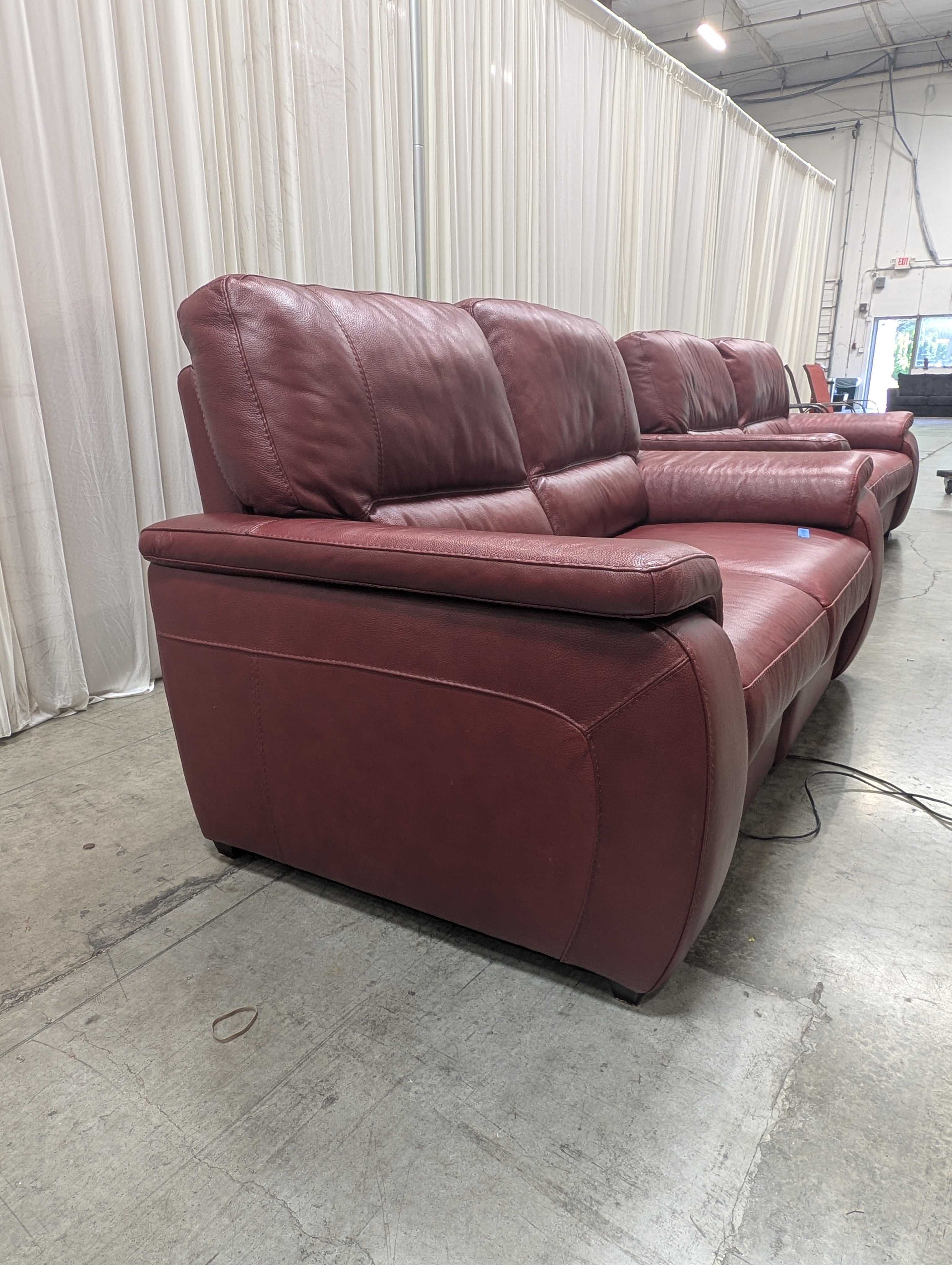 Burgundy Leather Couch with Pillow Arms