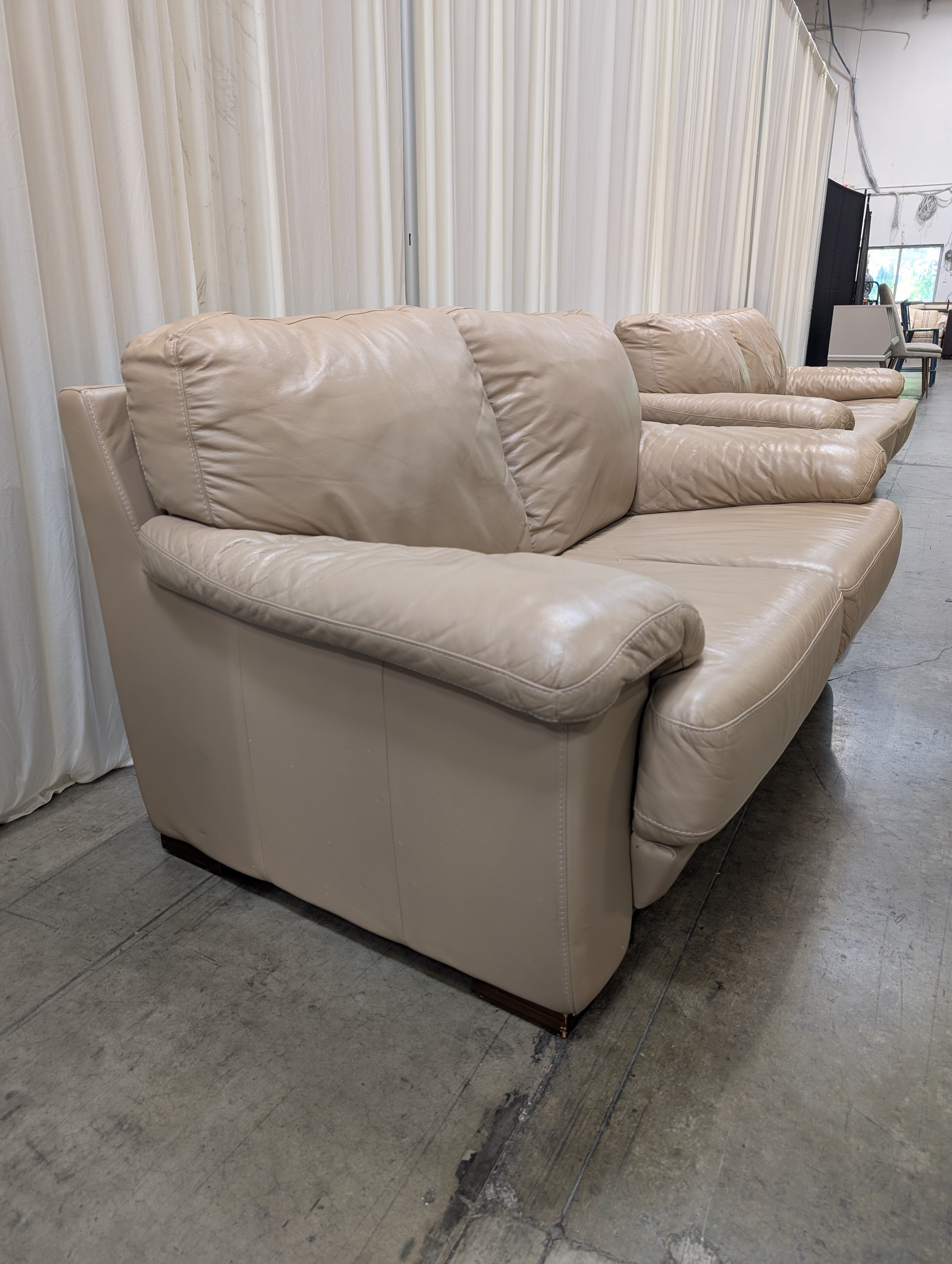 Taupe Overstuffed Loveseat in Leather