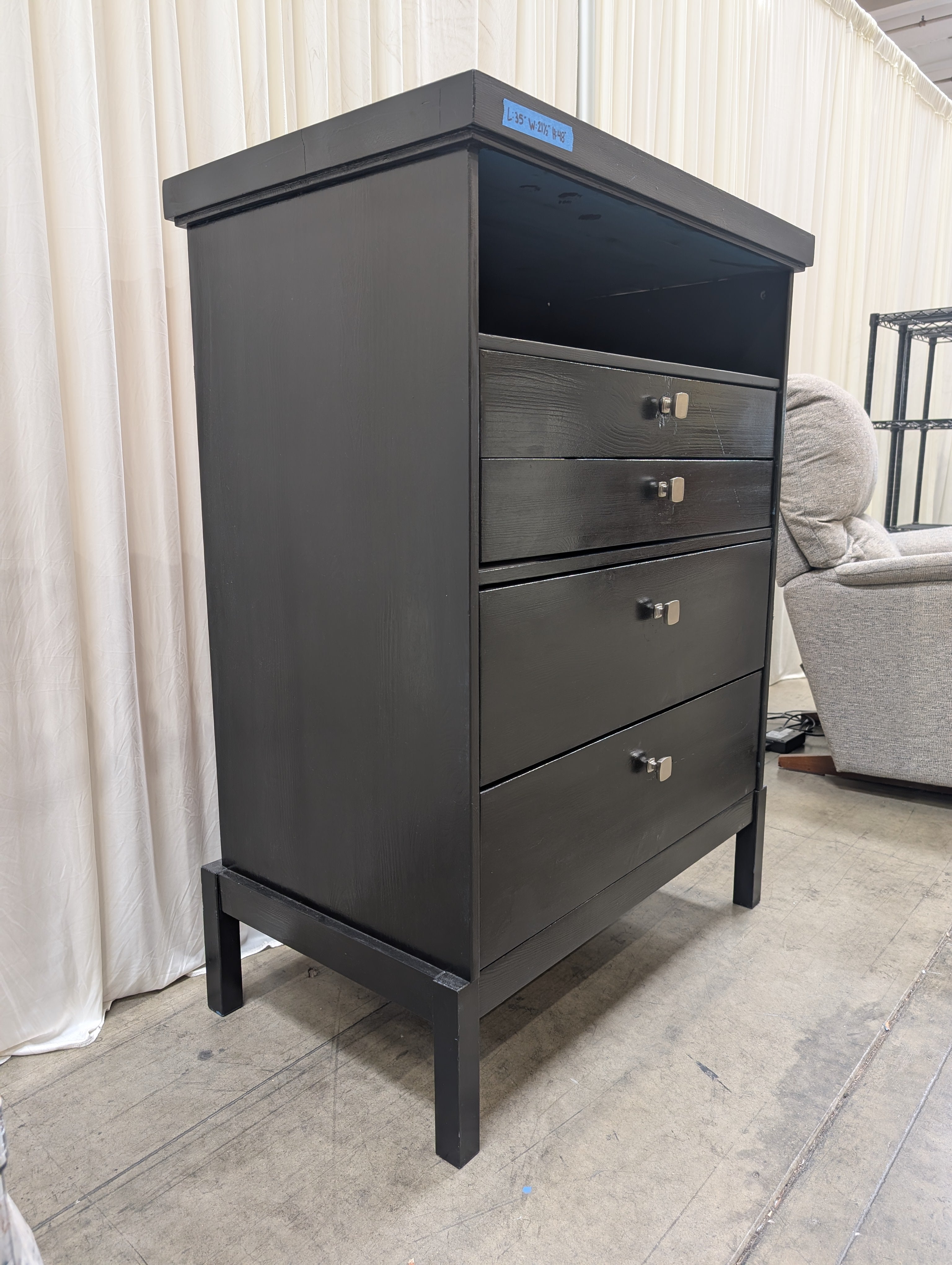 Contemporary Black Wood Four-Drawer Dresser