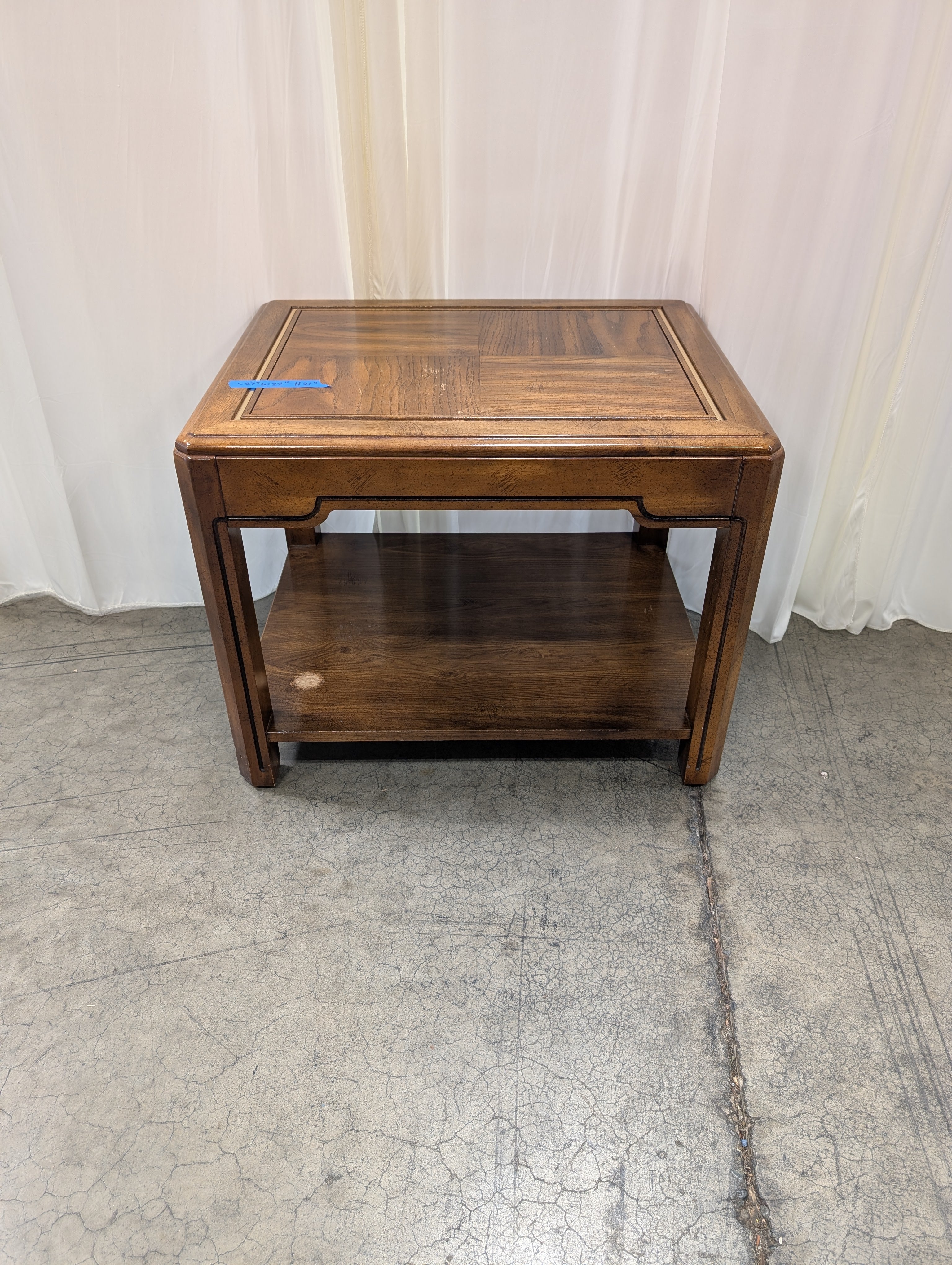 Traditional Wood End Table with Brass Inlay
