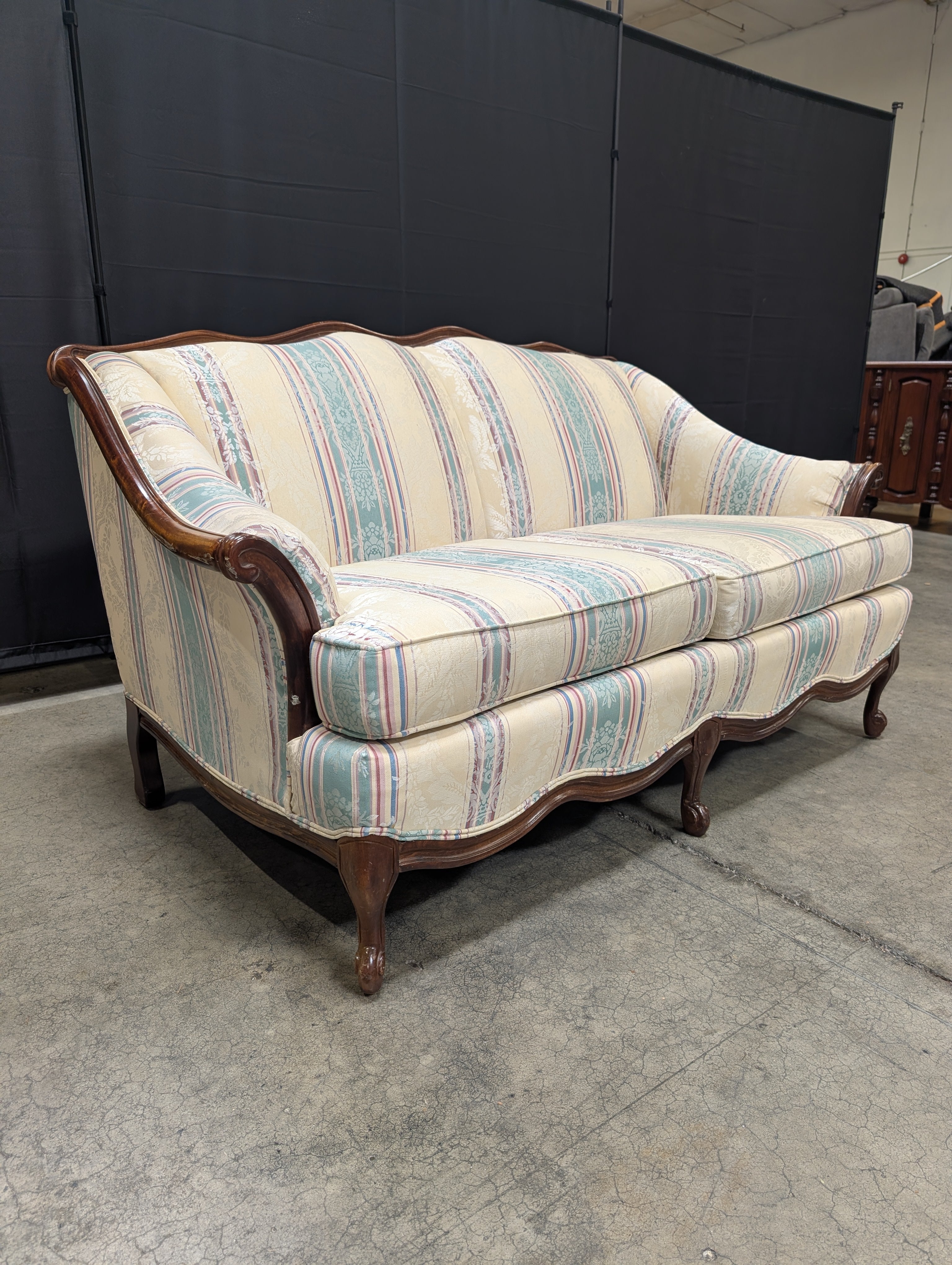 Cochrane Furniture Company Loveseat Sofa with Carved Wood Frame