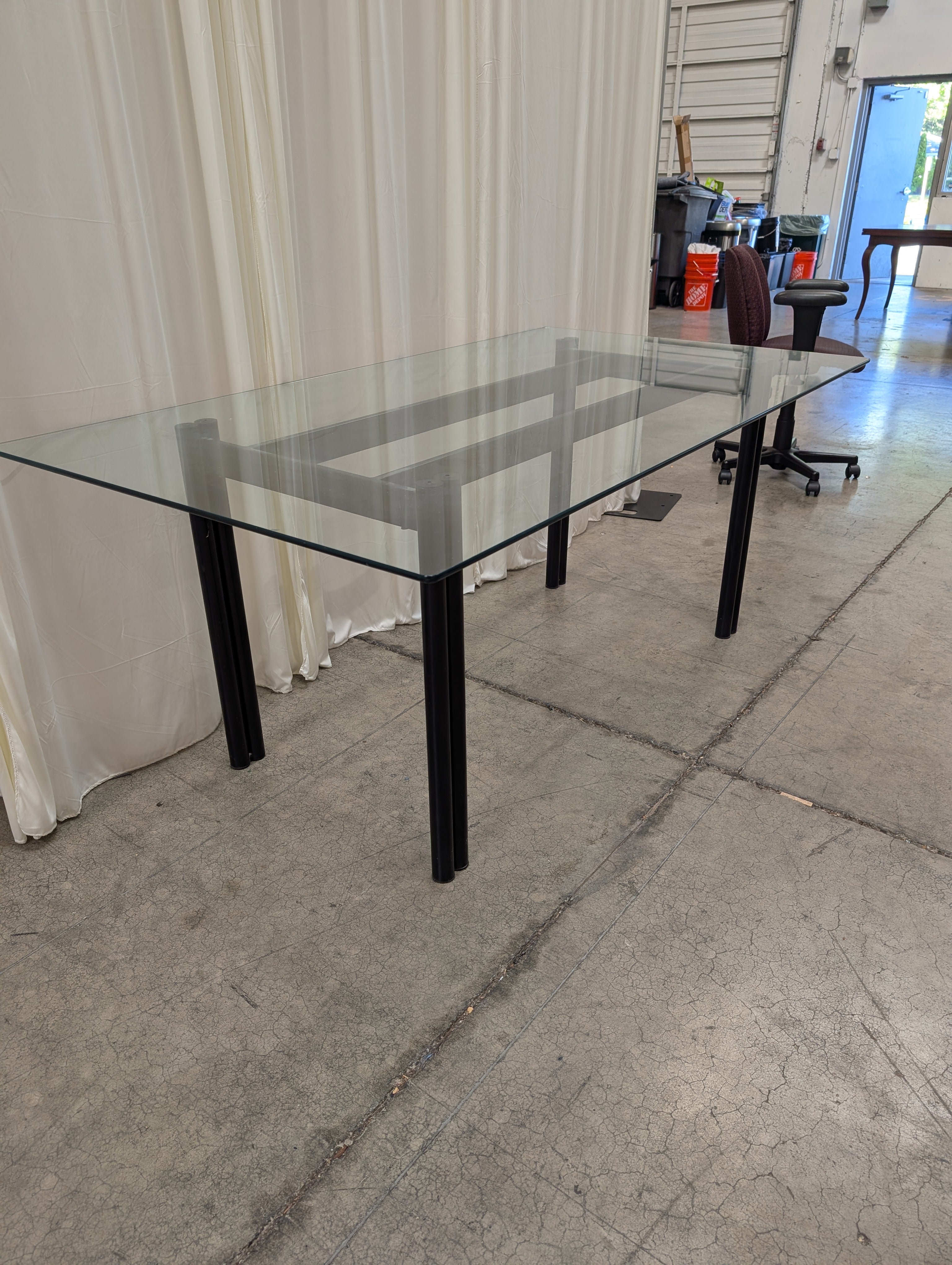Modern Clear Glass Dining Table with Dark Metal Base