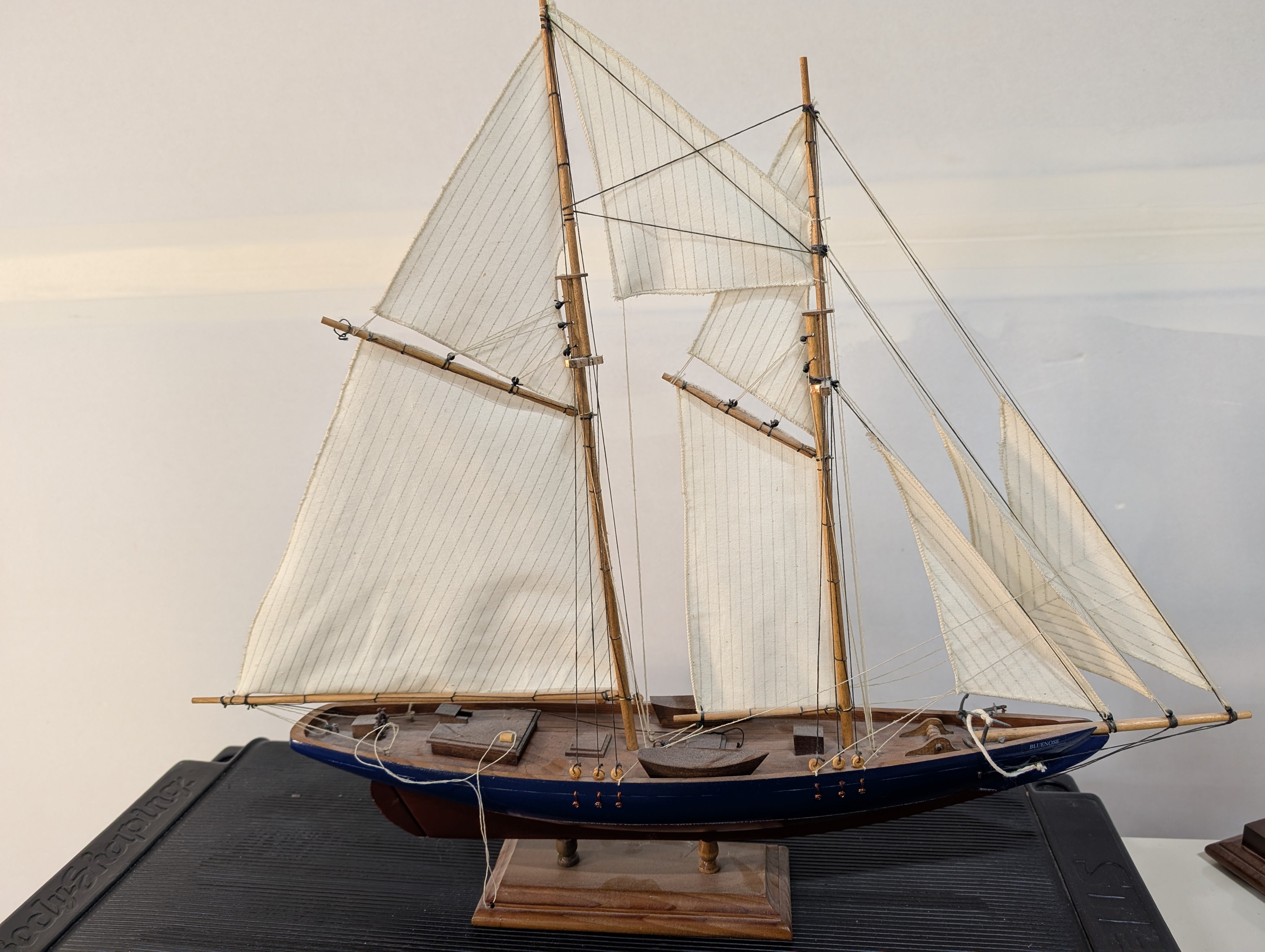 Detailed Wooden Sailboat Model Nautical Display Decor